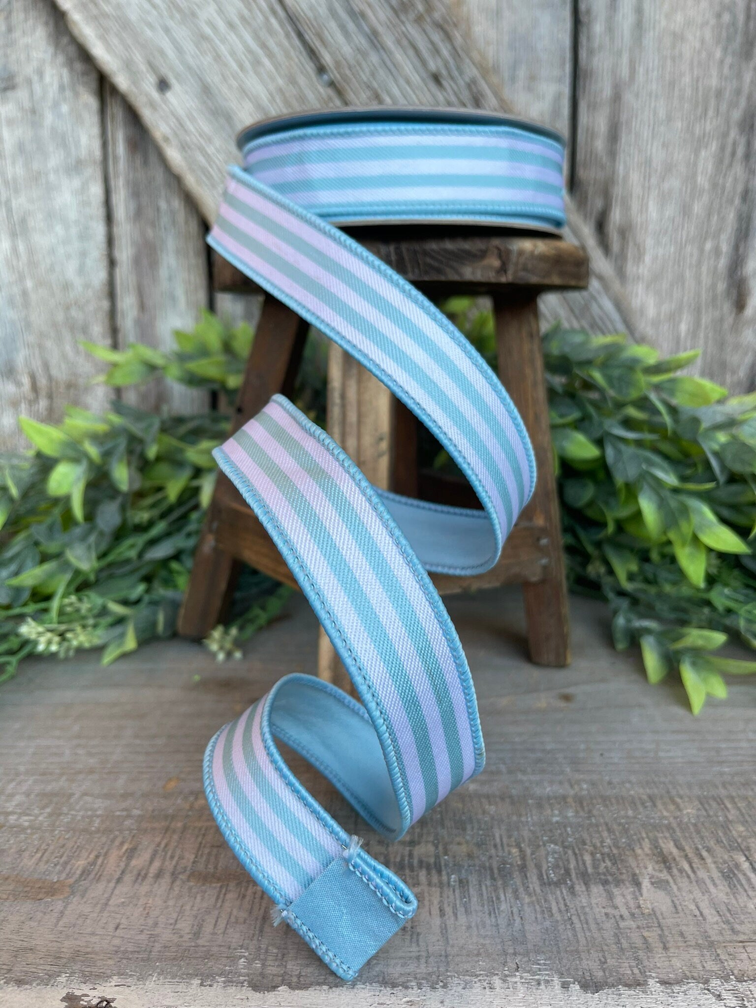 1" Light Blue Newport Stripes, Farrisilk ribbon, Blue Stripe RIbbon