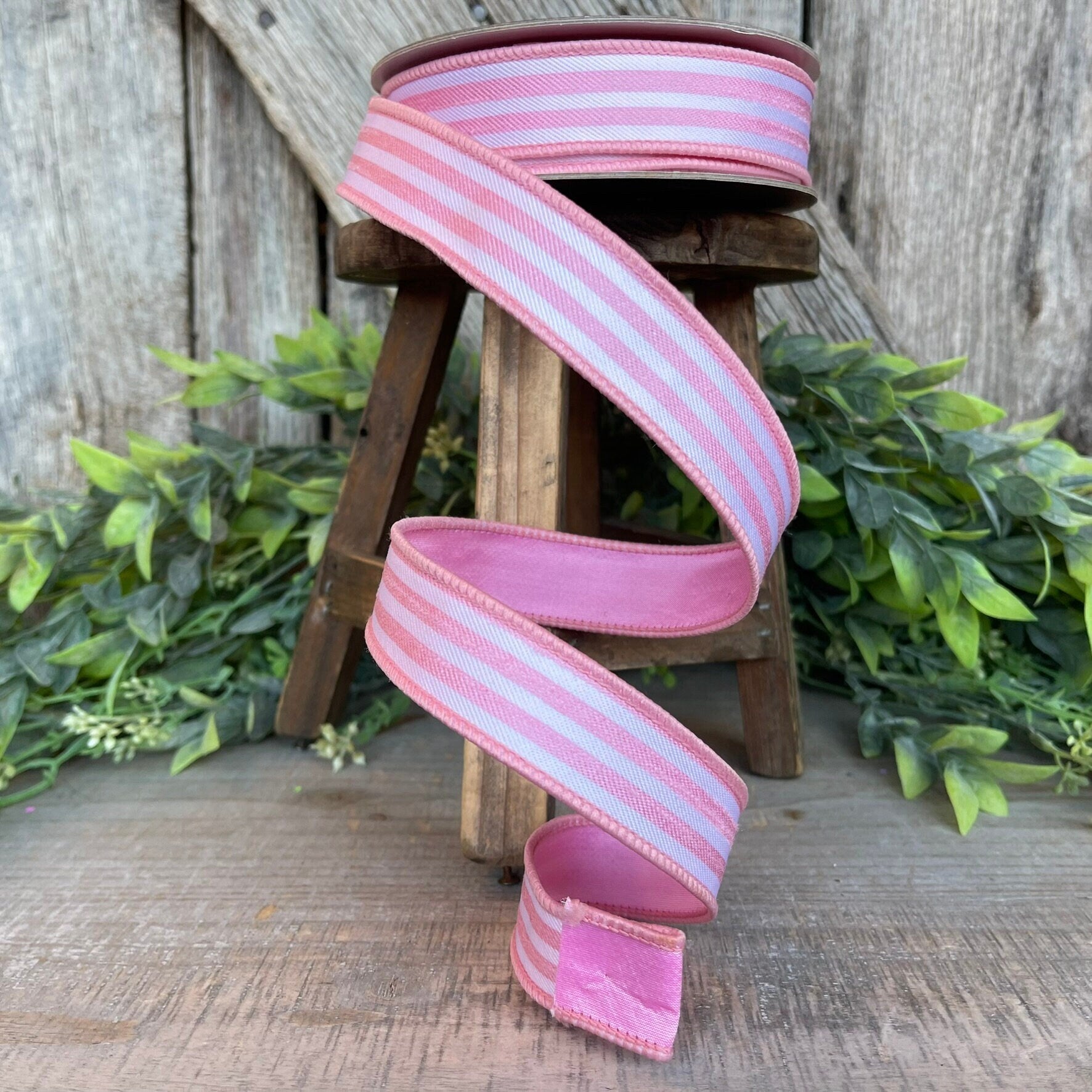 1" Pink Newport Stripes Ribbon, Farrisilk ribbon, Pink Stripe RIbbon