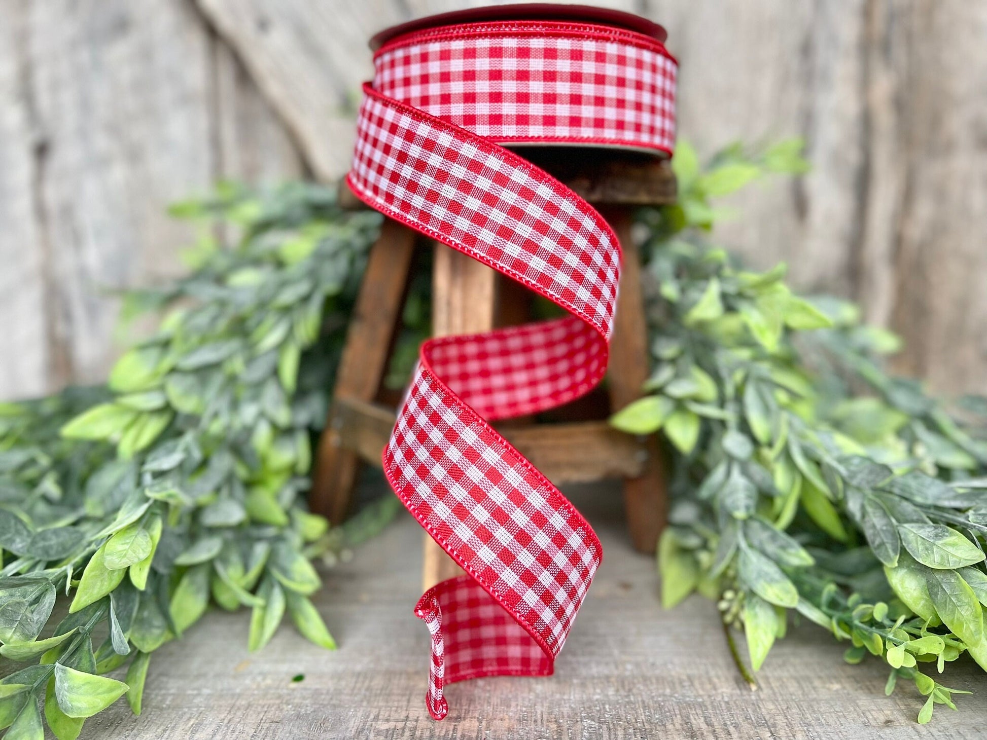 1.5" Red Gingham Ribbon, Farrisilk Ribbon