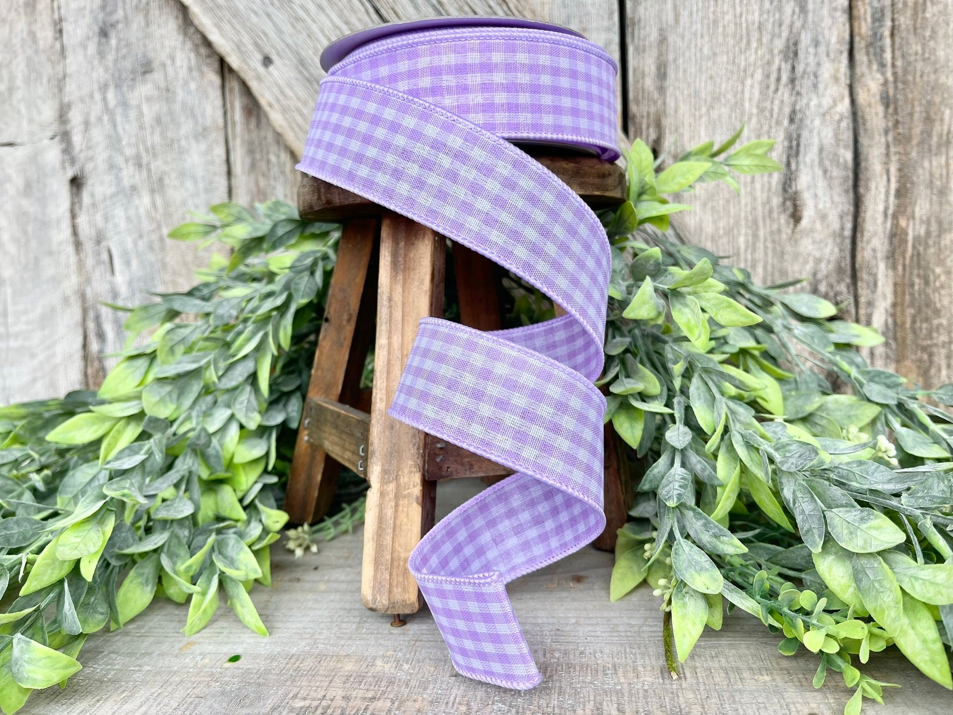 1.5" Lavender Gingham Ribbon, Farrisilk Ribbon, TPurple Micro Checks Ribbon