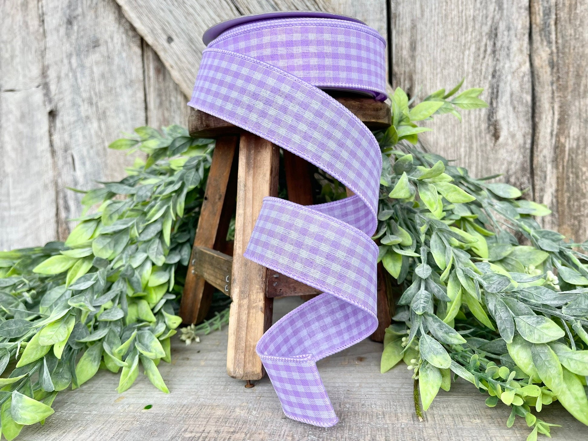 1.5" Lavender Gingham Ribbon, Farrisilk Ribbon, TPurple Micro Checks Ribbon