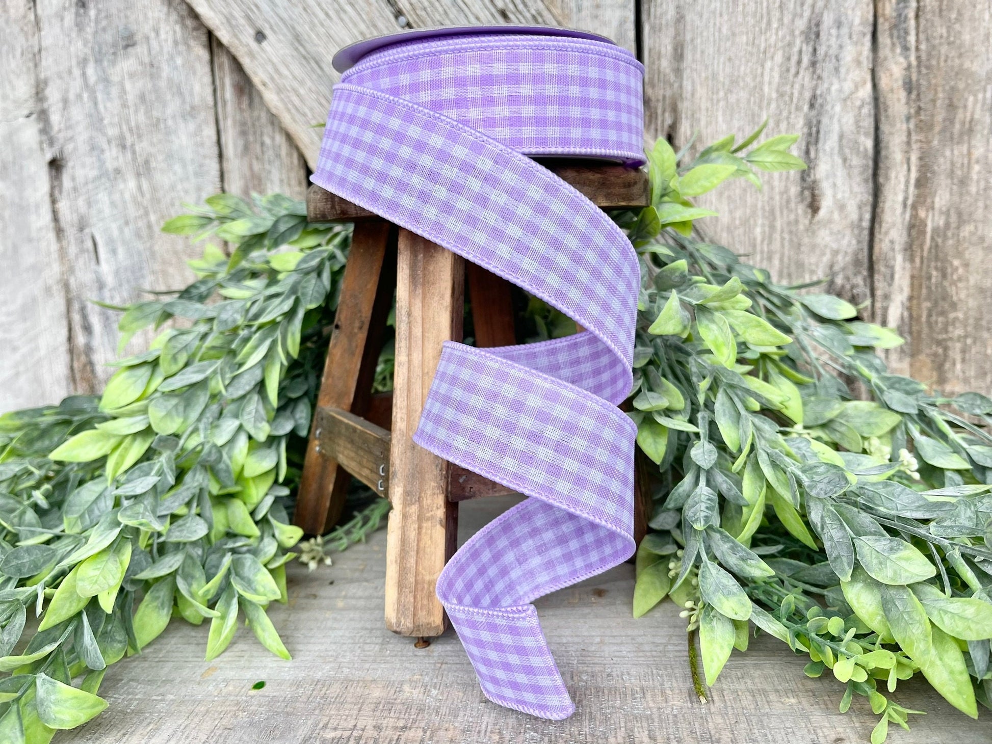 1.5" Lavender Gingham Ribbon, Farrisilk Ribbon, TPurple Micro Checks Ribbon