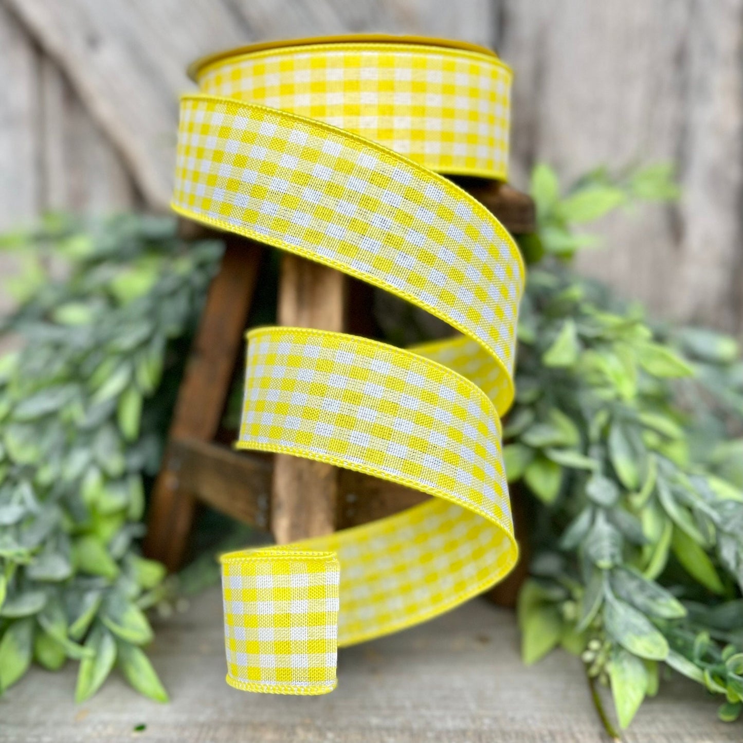 1.5" Yellow Gingham Ribbon, Farrisilk Ribbon, Yellow Micro Checks Ribbon