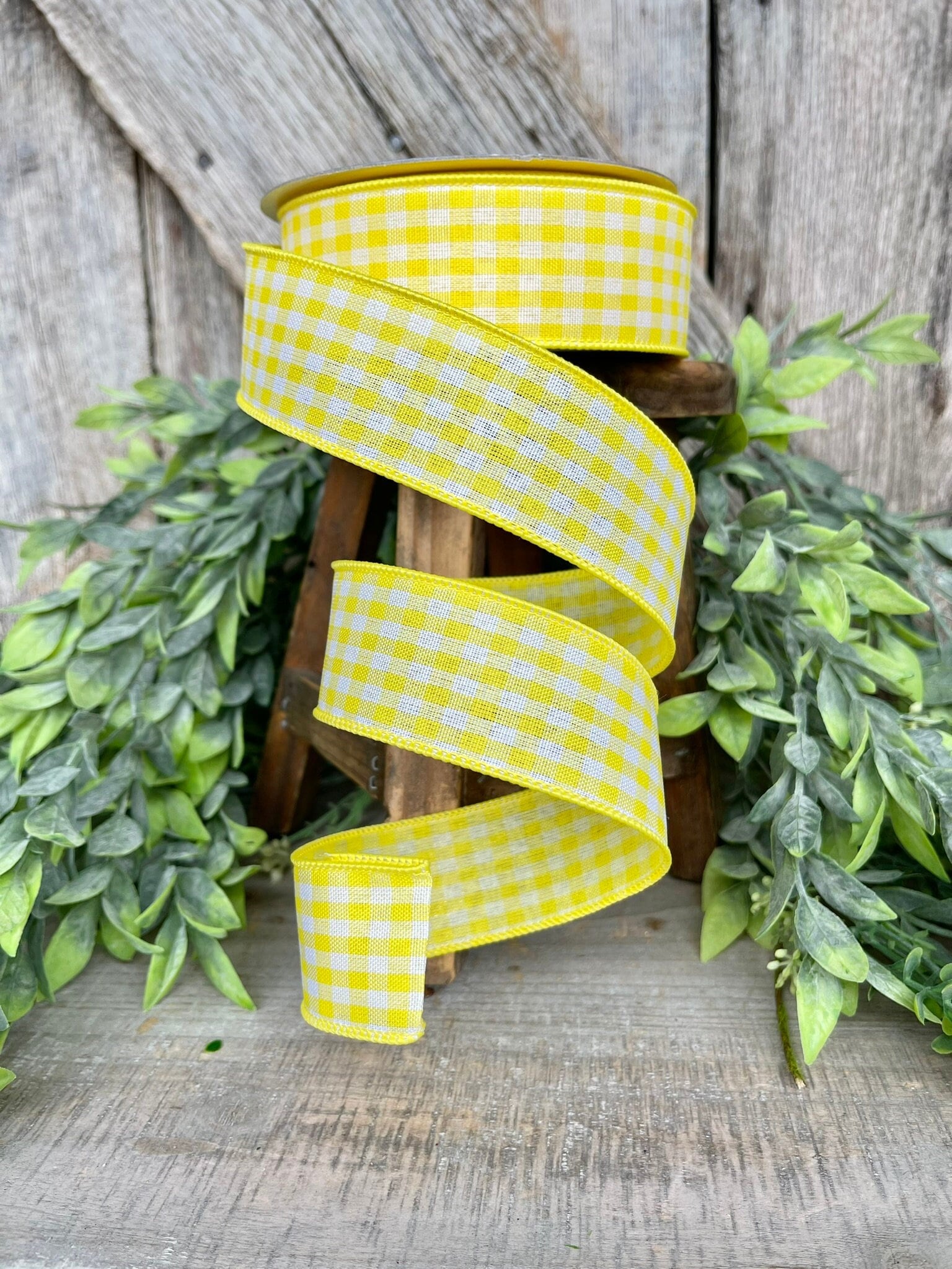 1.5" Yellow Gingham Ribbon, Farrisilk Ribbon, Yellow Micro Checks Ribbon