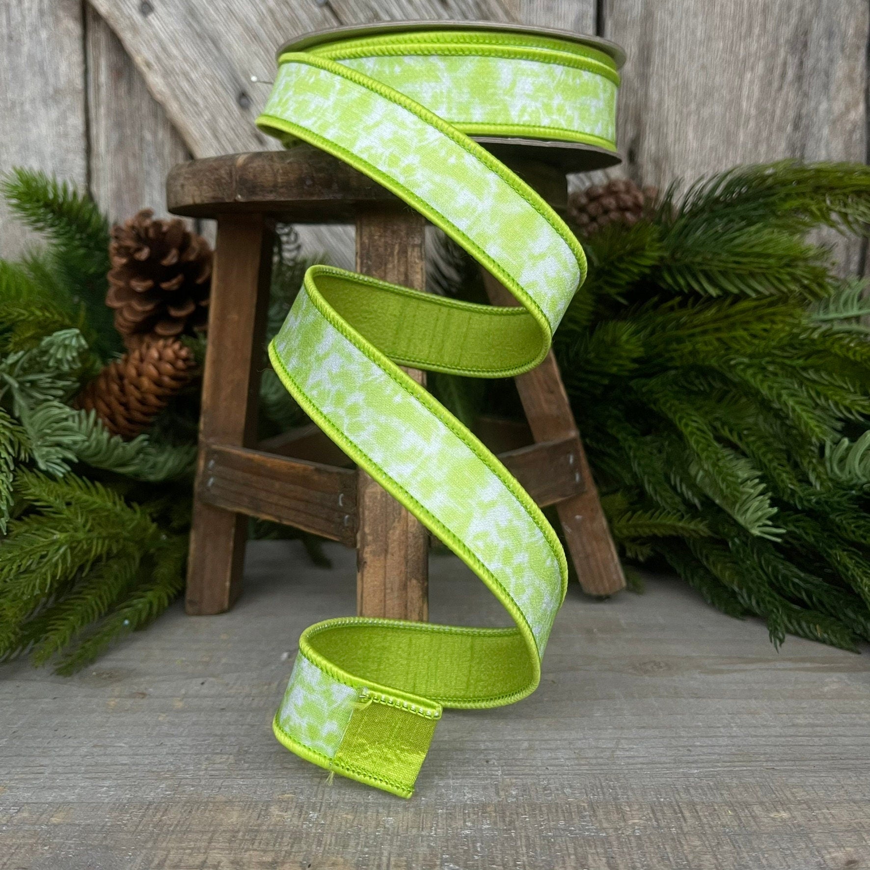 1" Green Tie Dye Ribbon, Farrisilk Ribbon, Spring Ribbon