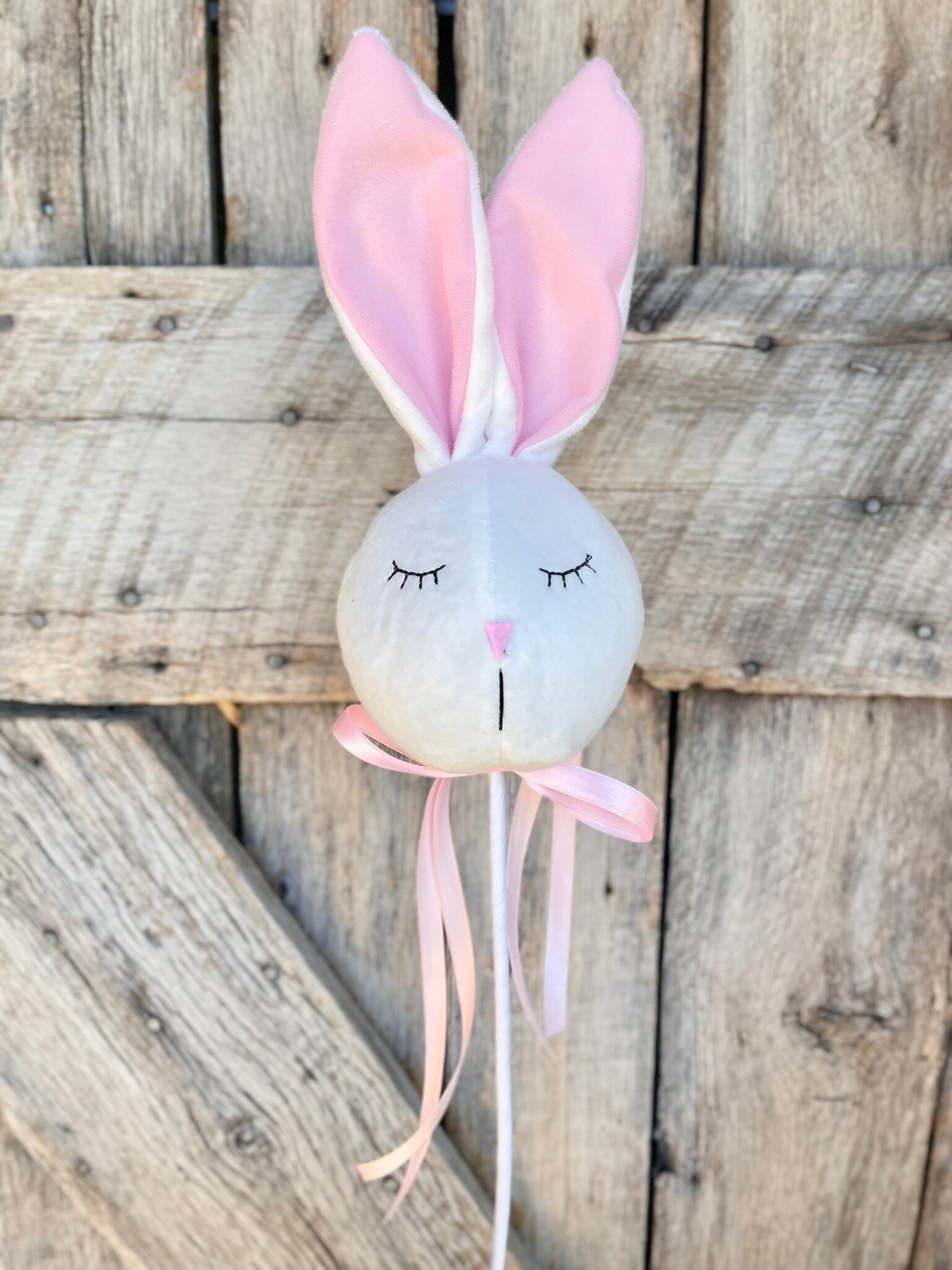 29" Easter Bunny Head Pick, Plush Bunny Head Pick, Easter Picks