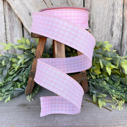 1.5" Light Pink Gingham Ribbon, Farrisilk Ribbon