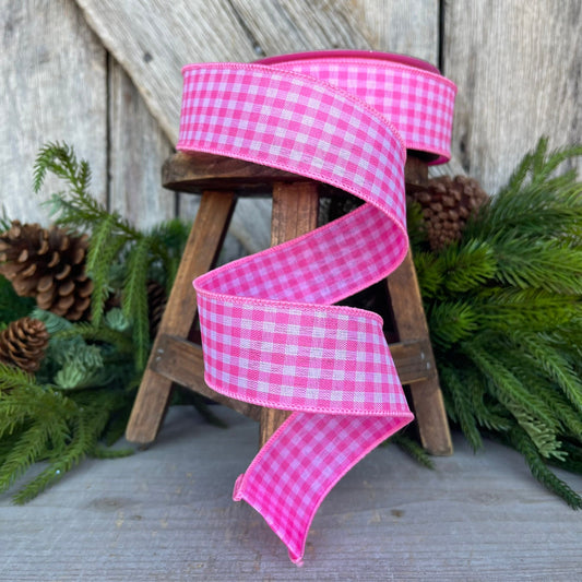 1.5" Bubblegum Pink Gingham Ribbon, Farrisilk Ribbon