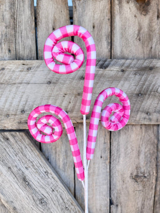 28" Hot Pink Gingham Curly Spray, Wreath Supply, Easter Spray