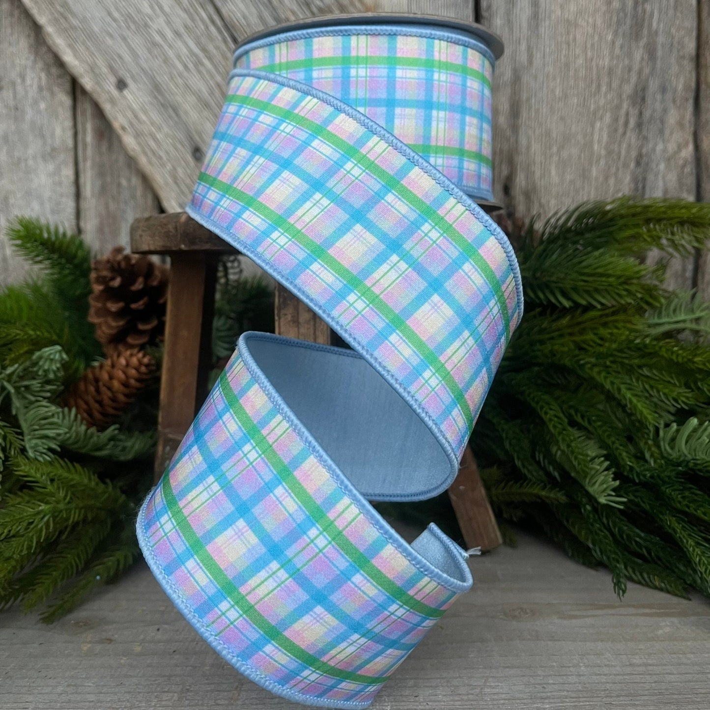 2.5" Madras Plaid by Farrisilk, Spring Ribbon, Wired Ribbon