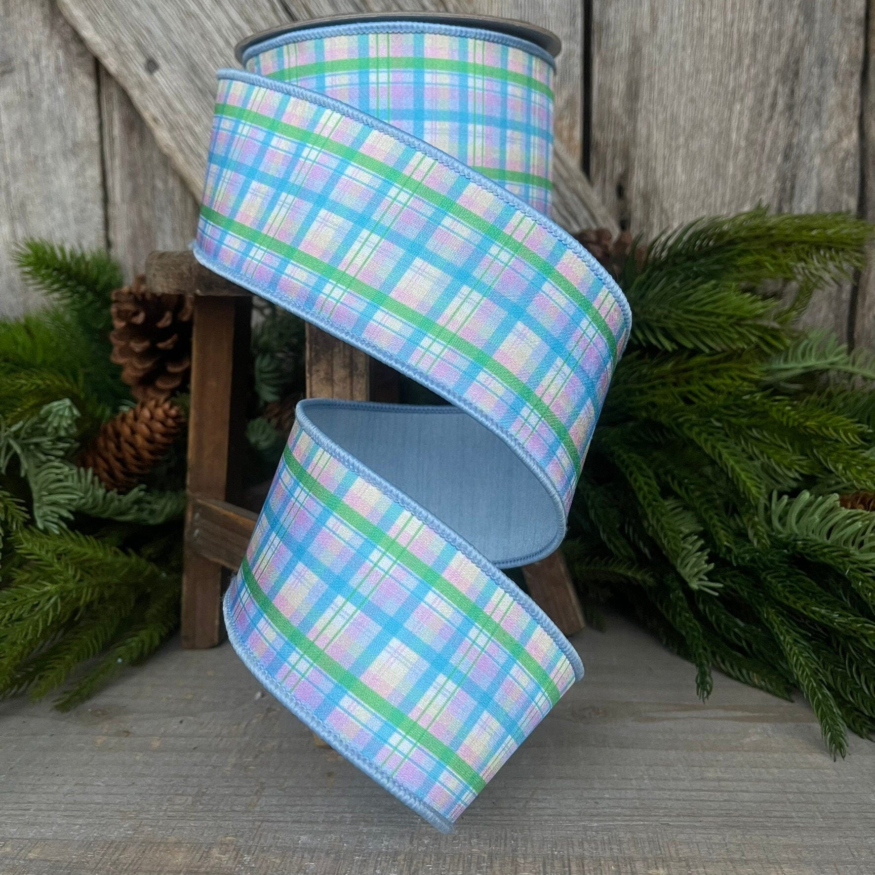 2.5" Madras Plaid by Farrisilk, Spring Ribbon, Wired Ribbon