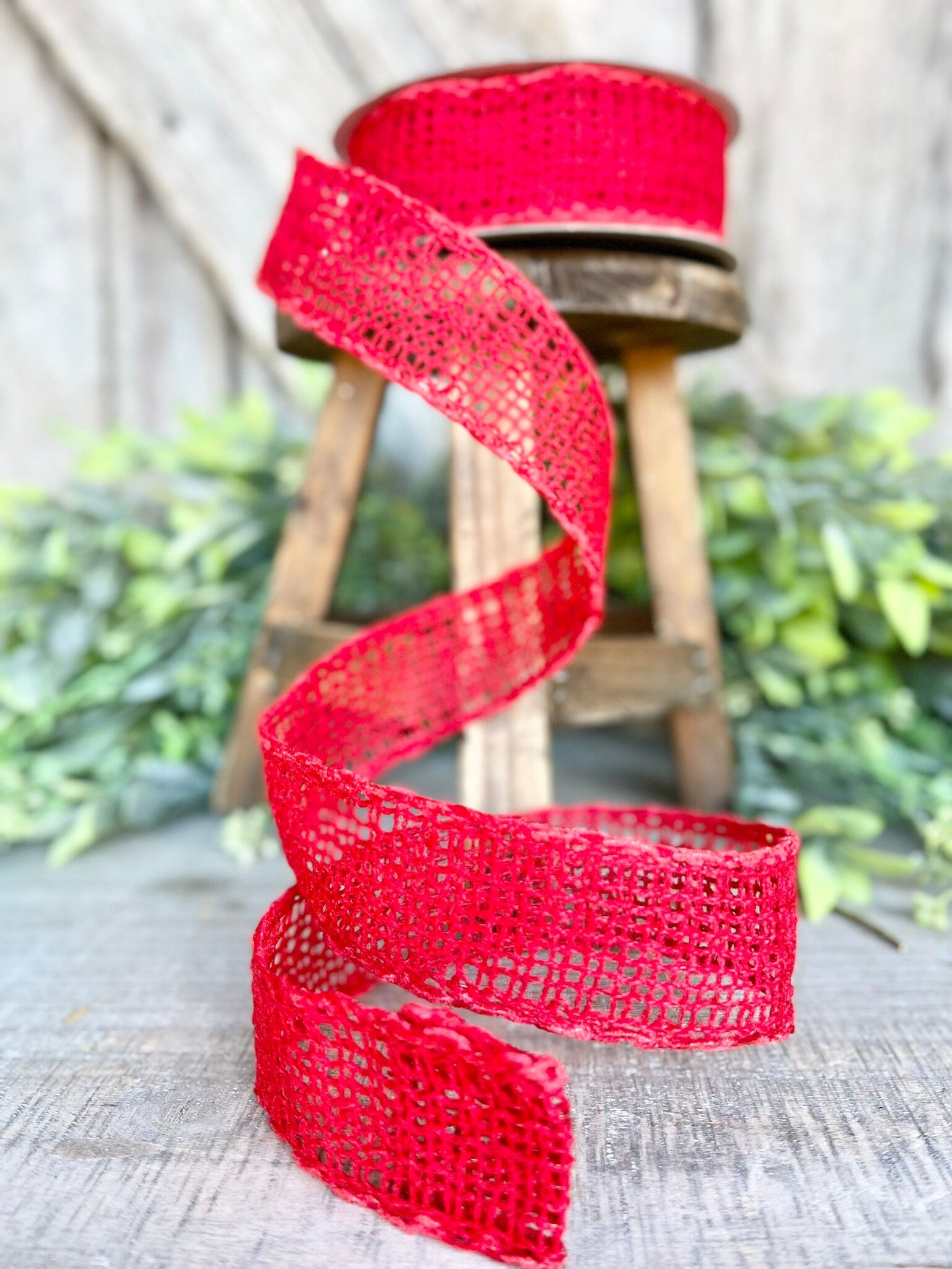 1.5" Red Vibrant Weave Ribbon, Farrisilk Ribbon, Red Burlap Ribbon