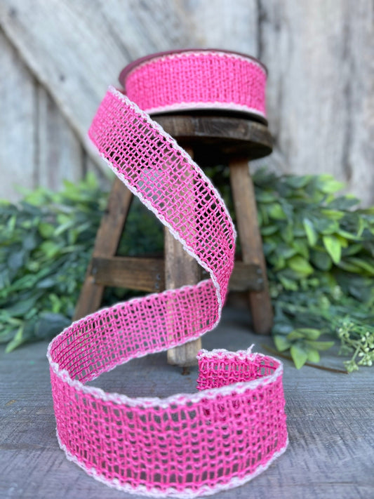 1.5" Pink Vibrant Weave Ribbon, Farrisilk Ribbon,Pink Burlap Ribbon, Wired RIbbon