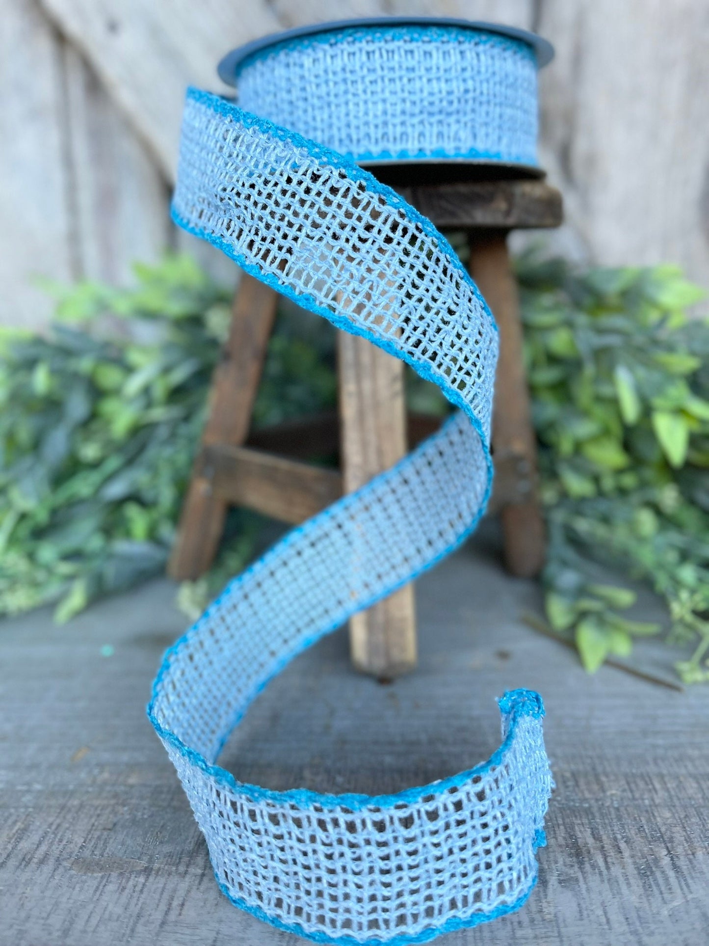 1.5" Light Blue Vibrant Weave Ribbon, Farrisilk Ribbon, Blue Burlap Ribbon