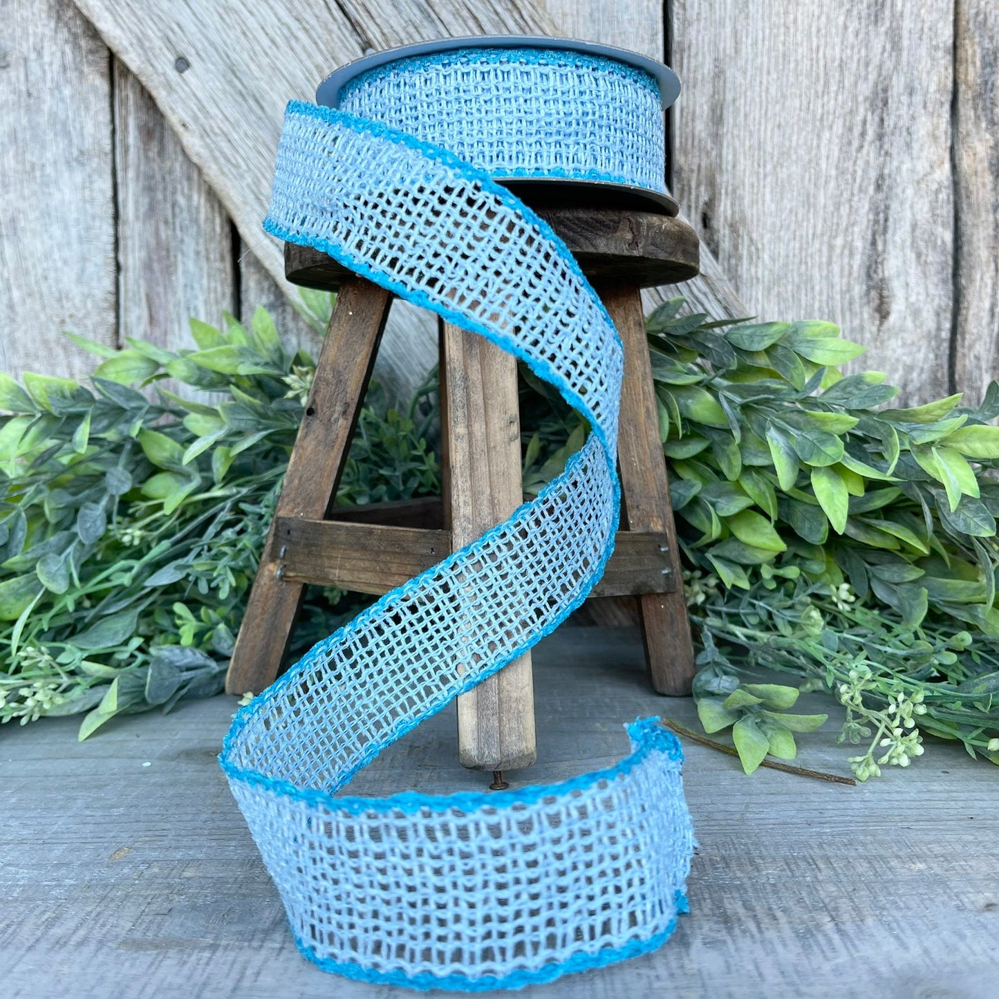 1.5" Light Blue Vibrant Weave Ribbon, Farrisilk Ribbon, Blue Burlap Ribbon