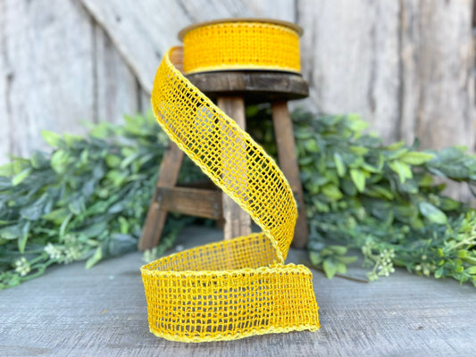 1.5" Yellow Orange Vibrant Weave Ribbon, Farrisilk Ribbon, Burlap Ribbon