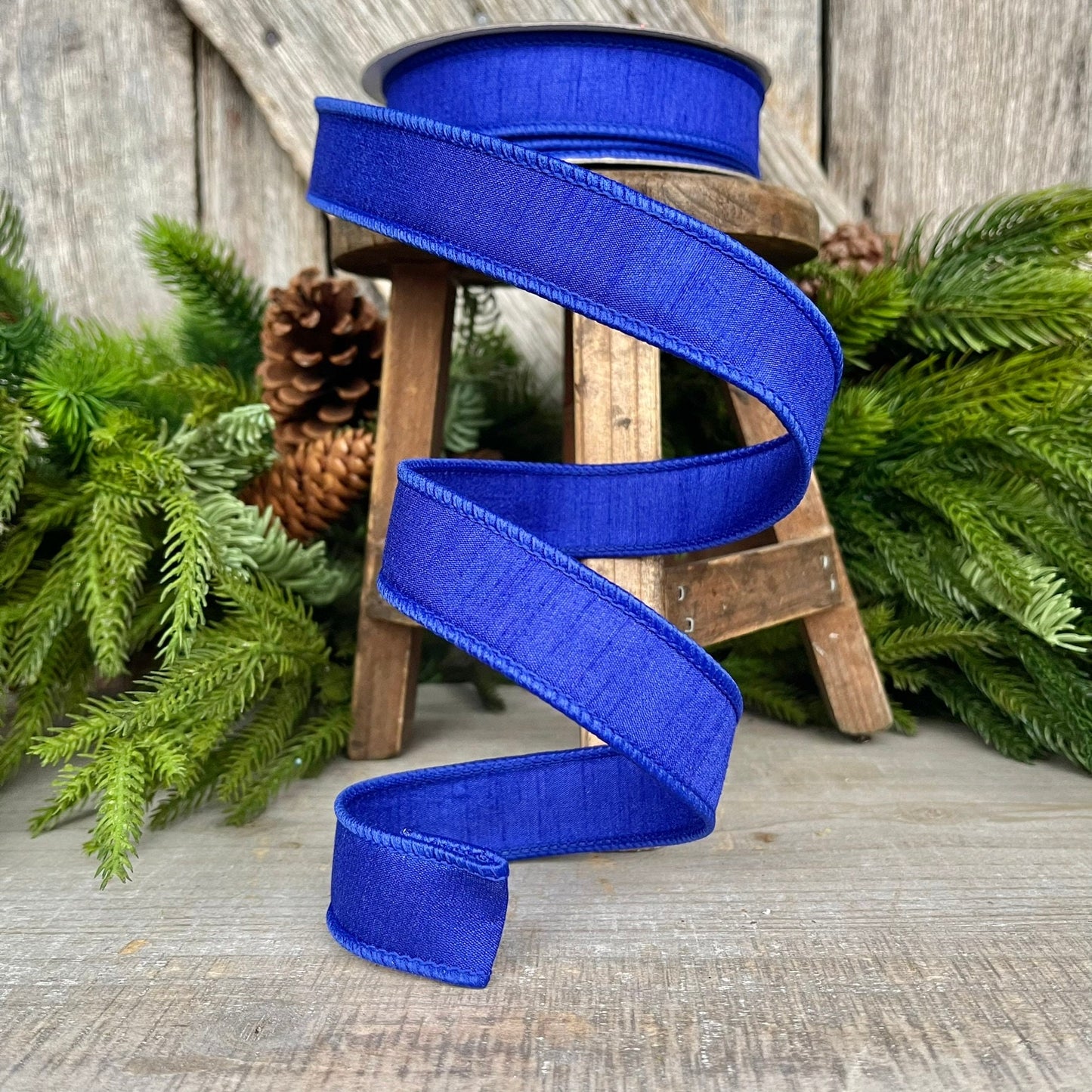 1” Royal Blue Dupion Ribbon, Farrisilk ribbon, wired ribbon