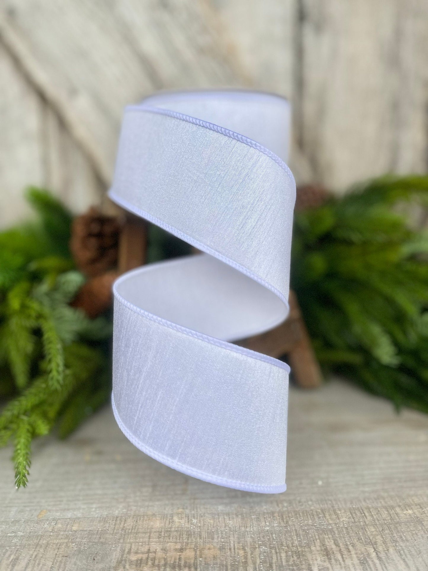 2.5" White Dupion Ribbon, Farrisilk Ribbon, Wired Ribbon