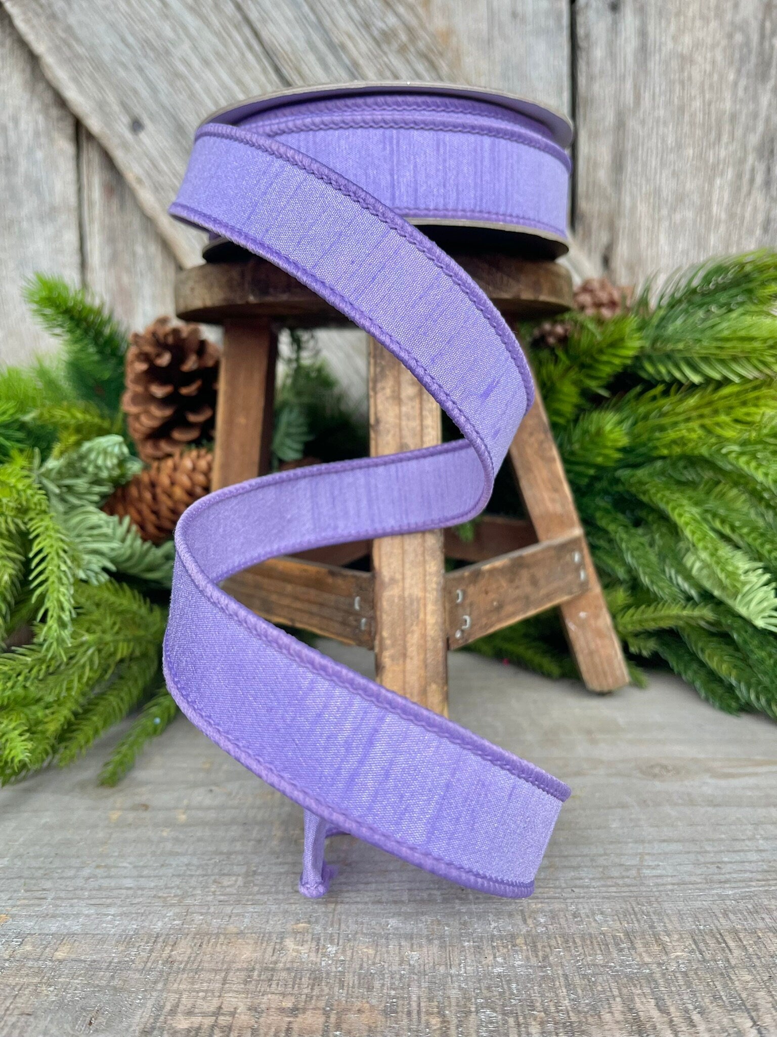 1” Lavender Dupion Ribbon, Farrisilk ribbon, wired ribbon