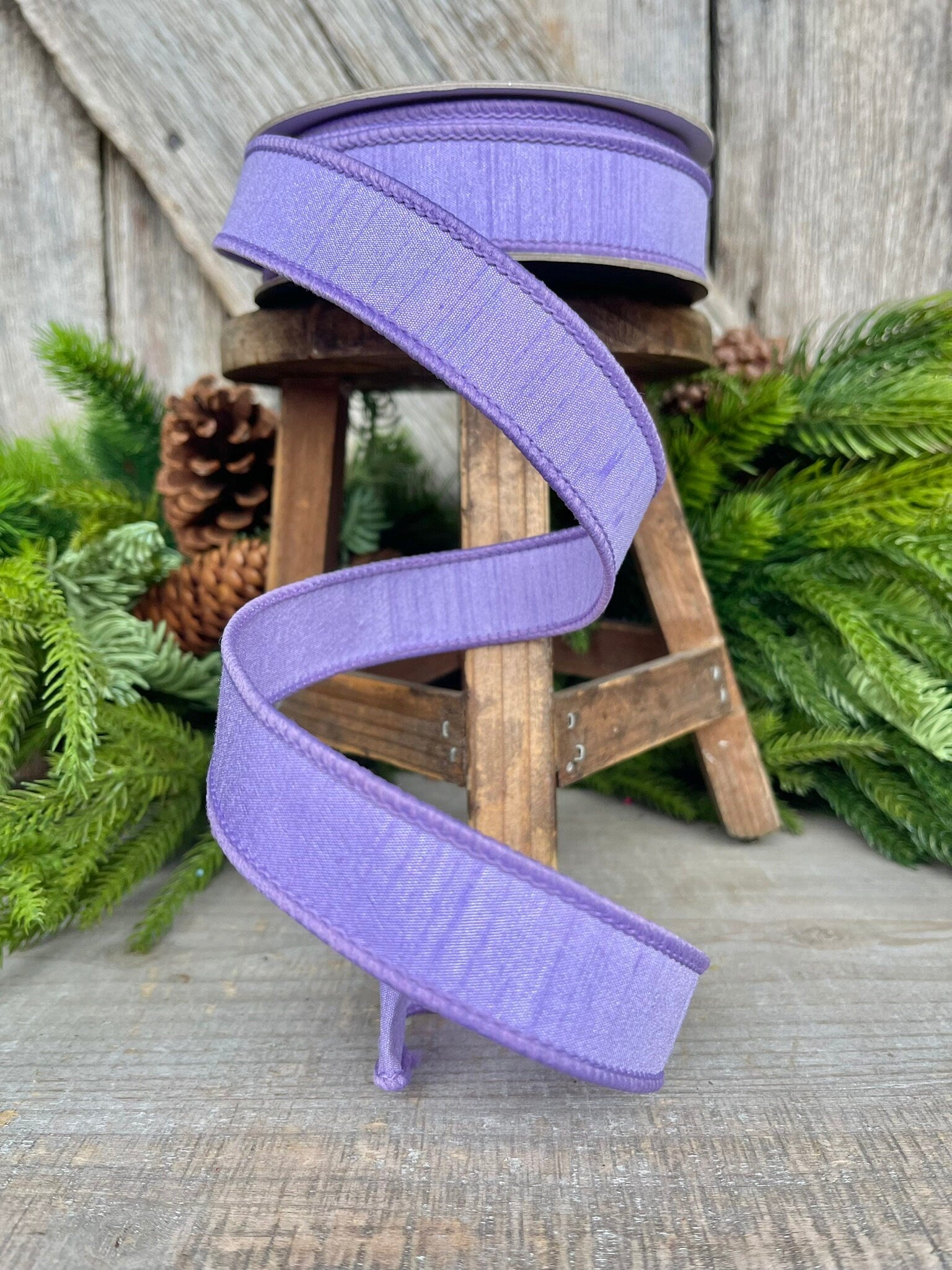 1” Lavender Dupion Ribbon, Farrisilk ribbon, wired ribbon