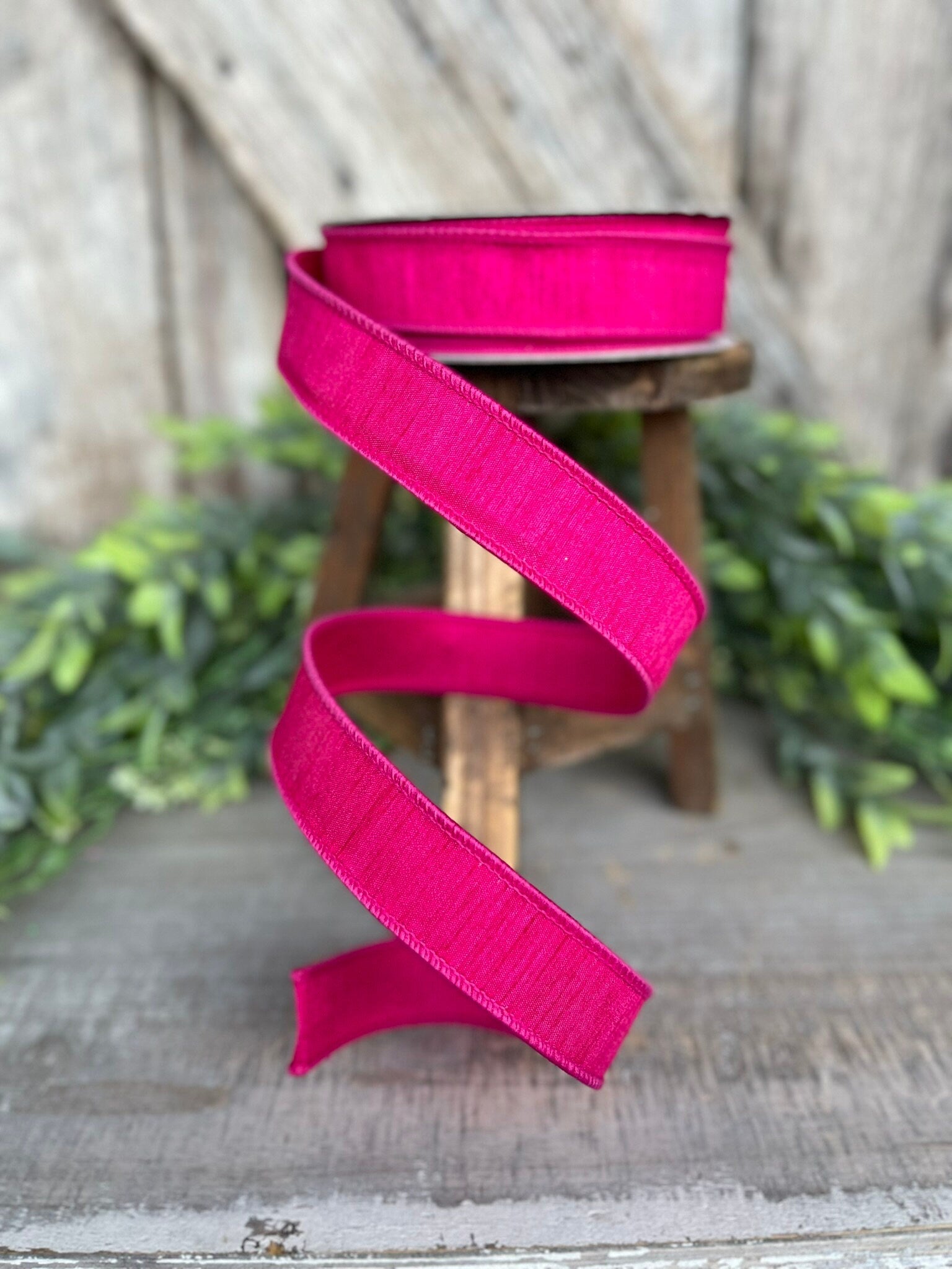 1” Hot Pink Dupion Ribbon, Farrisilk ribbon, wired ribbon