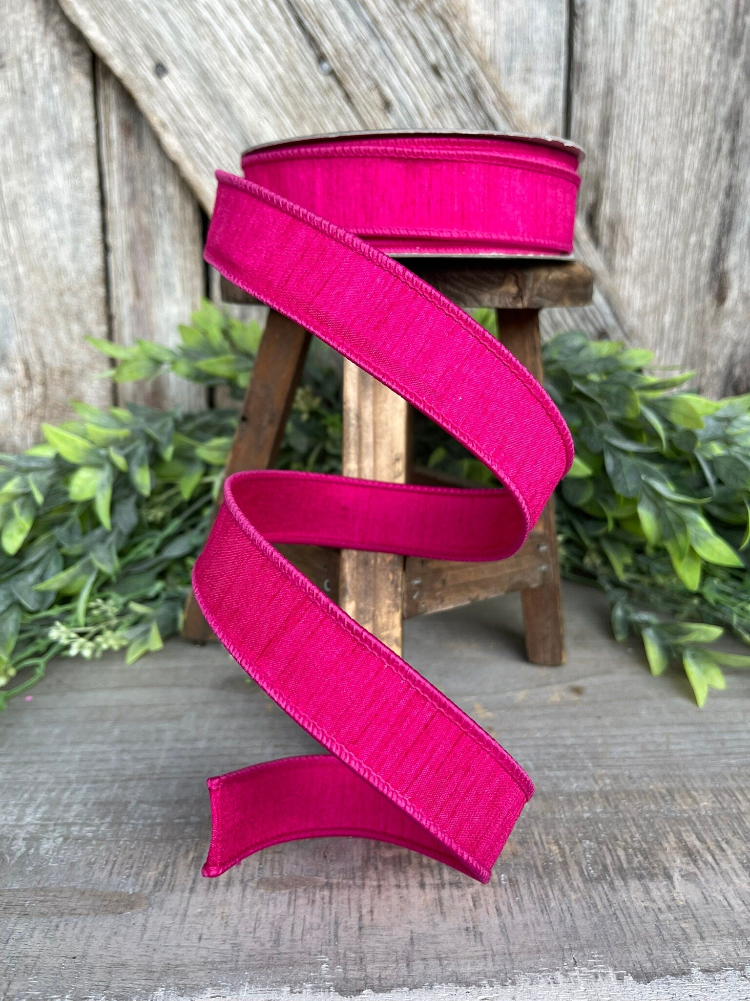 1” Hot Pink Dupion Ribbon, Farrisilk ribbon, wired ribbon