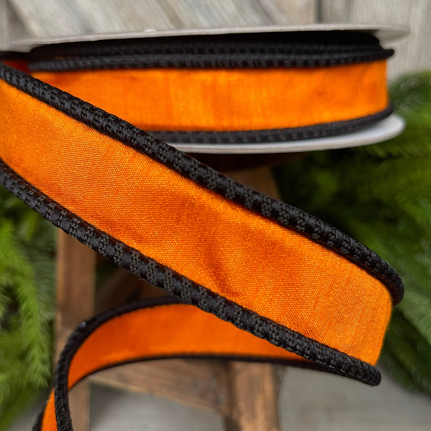 1" Black Orange Corded Ribbon, Farrisilk Ribbon