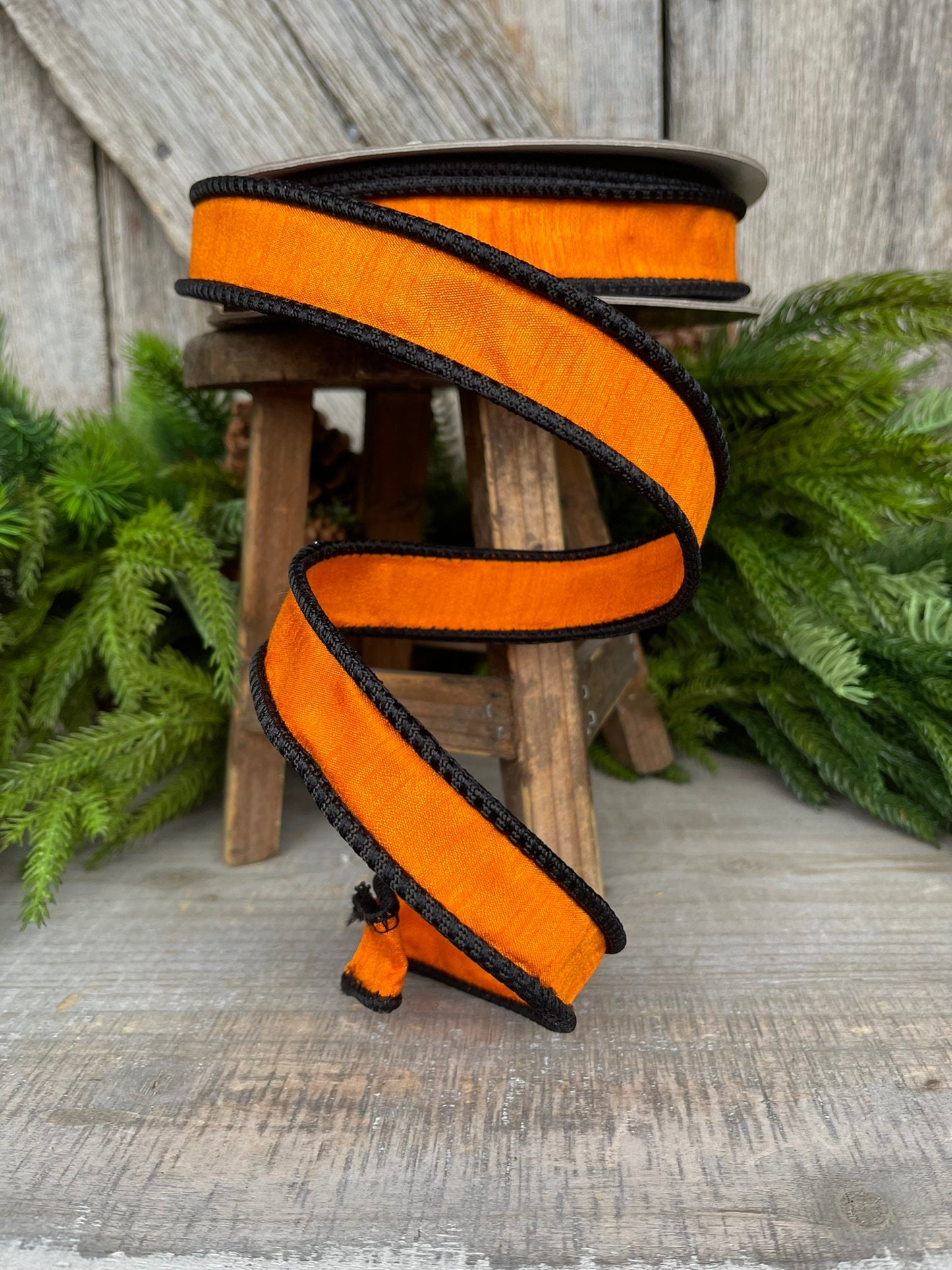 1" Black Orange Corded Ribbon, Farrisilk Ribbon