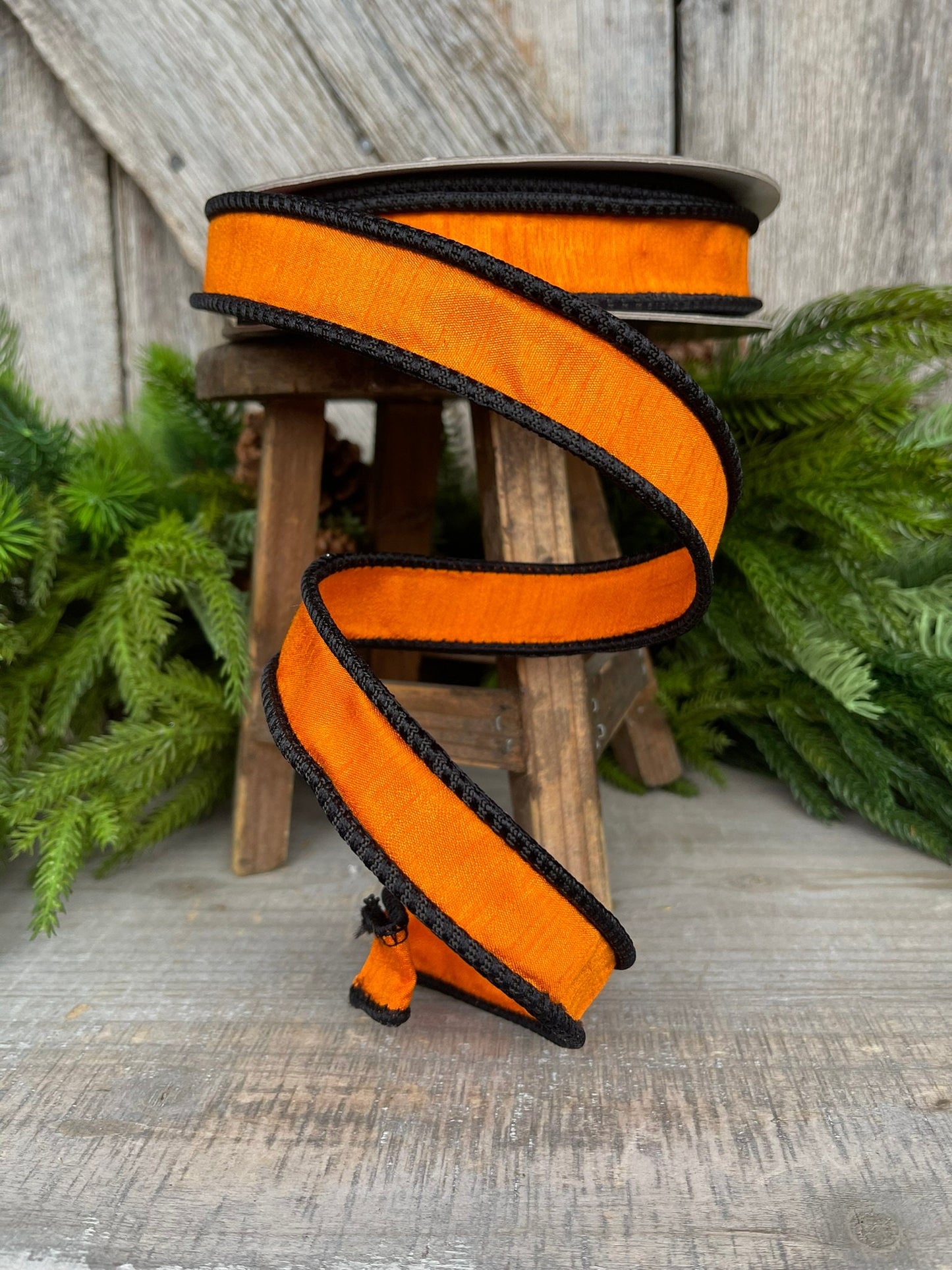 1" Black Orange Corded Ribbon, Farrisilk Ribbon