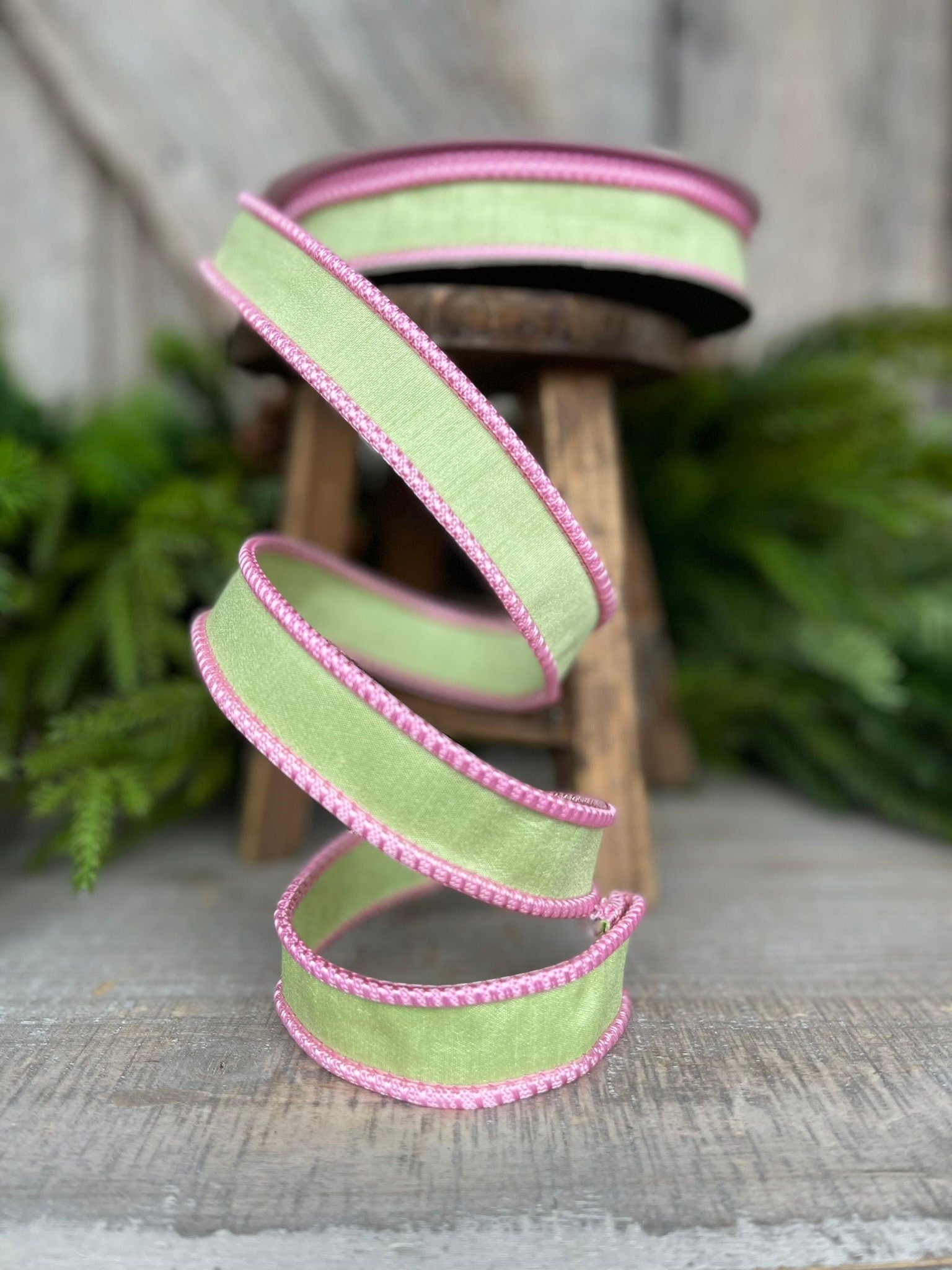 1" Mint Green Pink Sherbert Cord Ribbon, Farrisilk Ribbon, Mint Green Ribbon