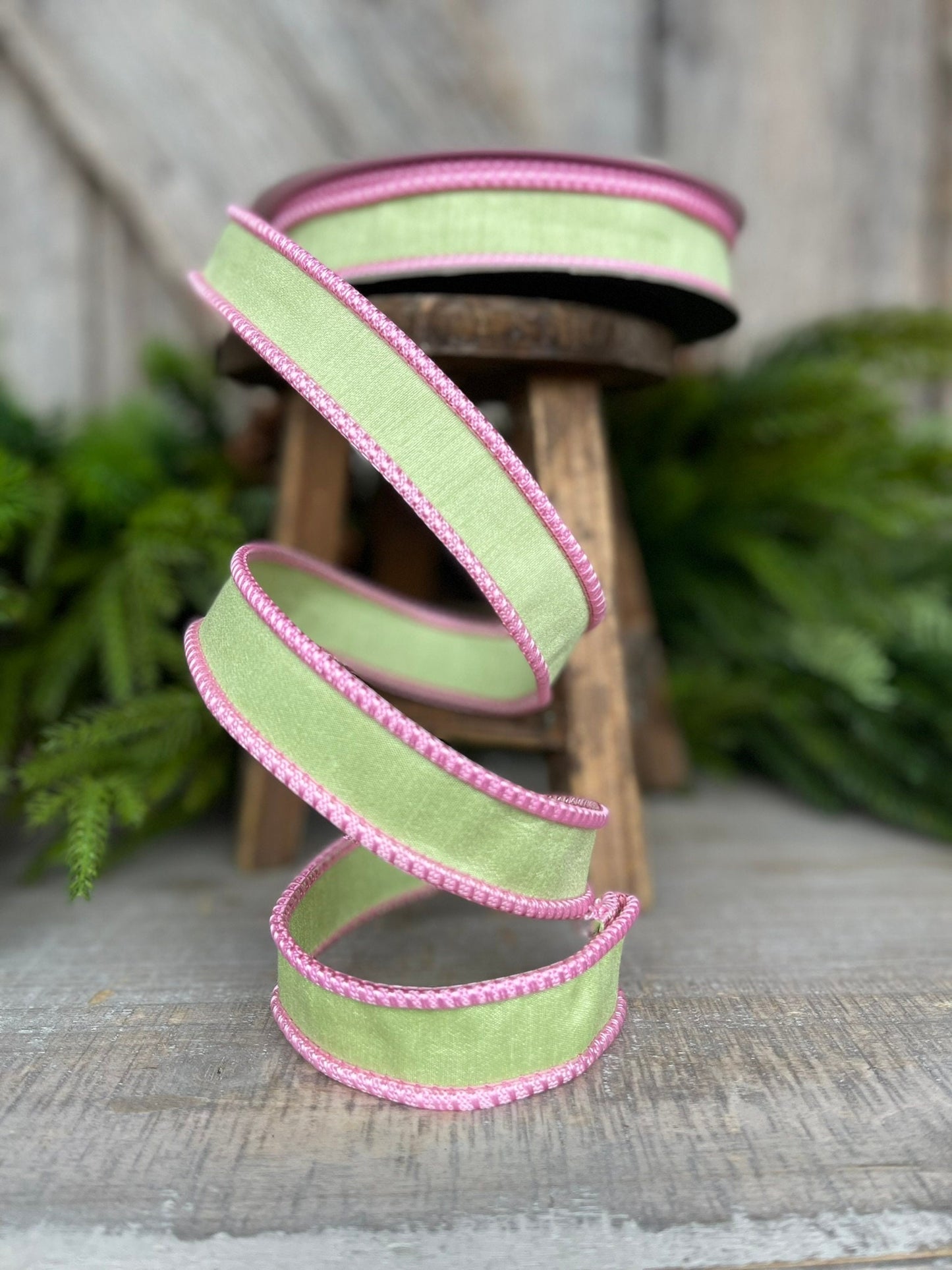 1" Mint Green Pink Sherbert Cord Ribbon, Farrisilk Ribbon, Mint Green Ribbon