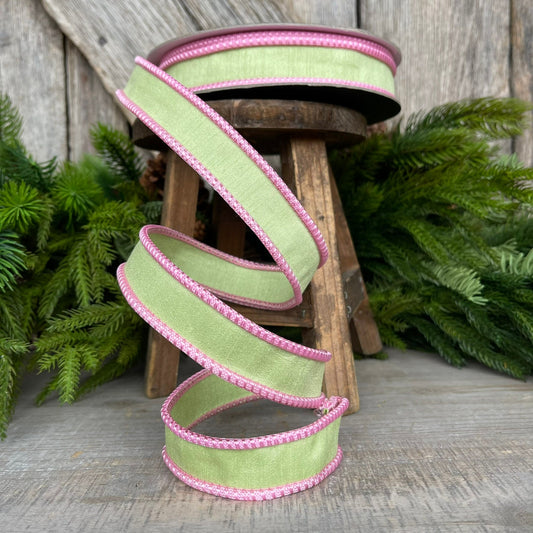 1" Mint Green Pink Sherbert Cord Ribbon, Farrisilk Ribbon, Mint Green Ribbon