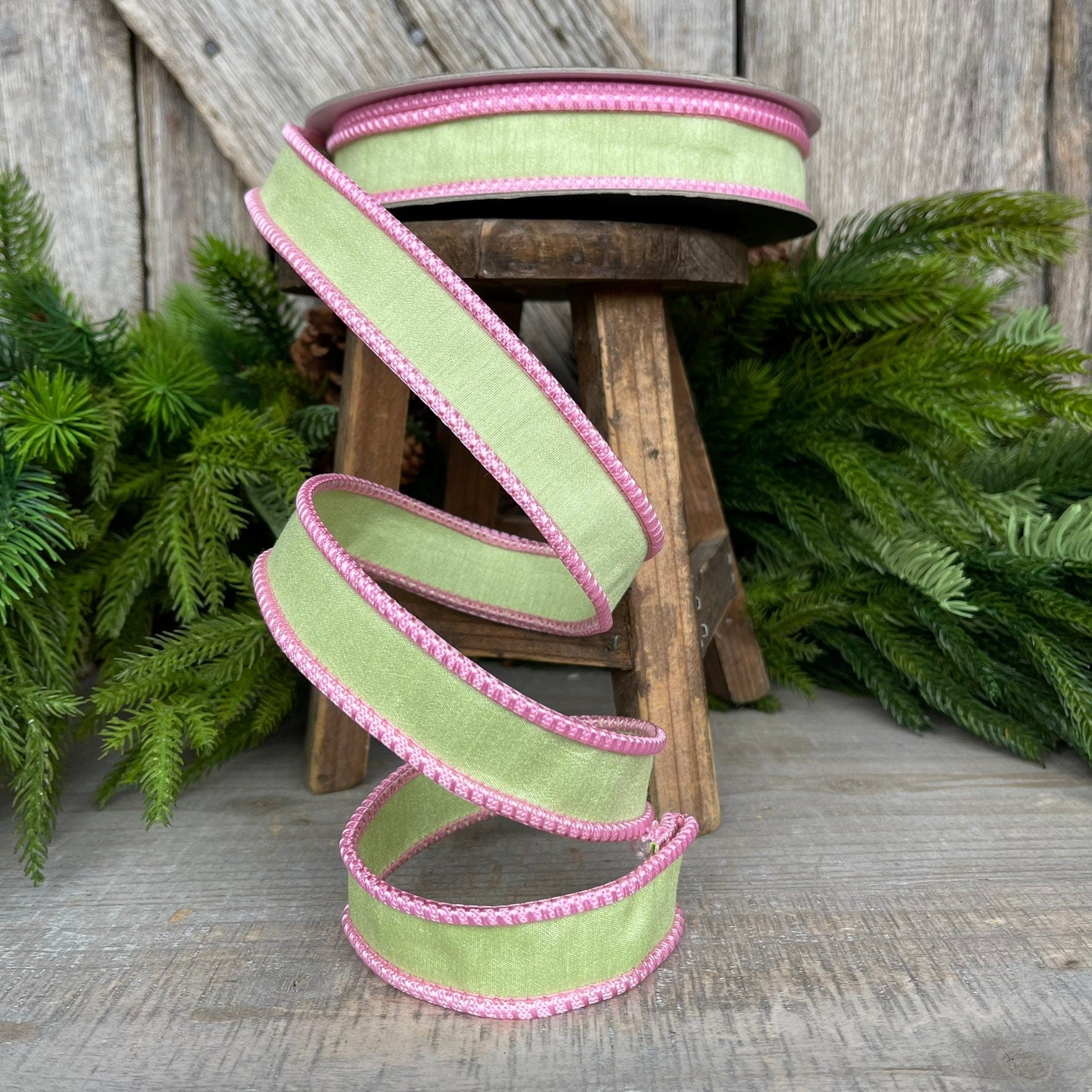 1" Mint Green Pink Sherbert Cord Ribbon, Farrisilk Ribbon, Mint Green Ribbon