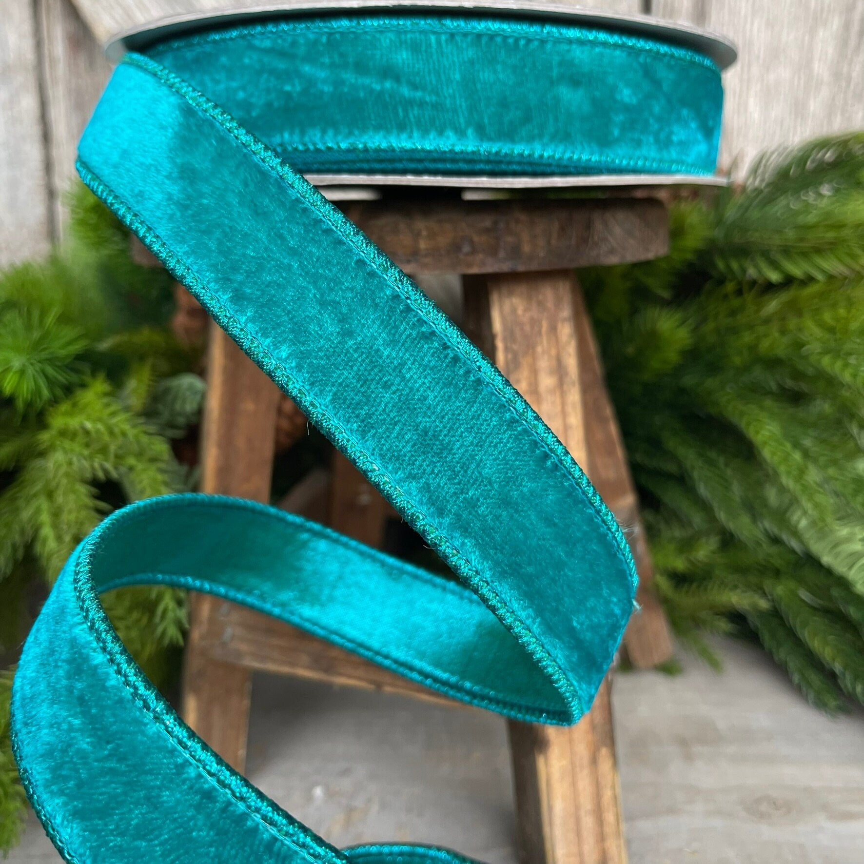 1" Teal Velvet Luster RIbbon, Farrisilk Ribbon, Velvet RIbbon