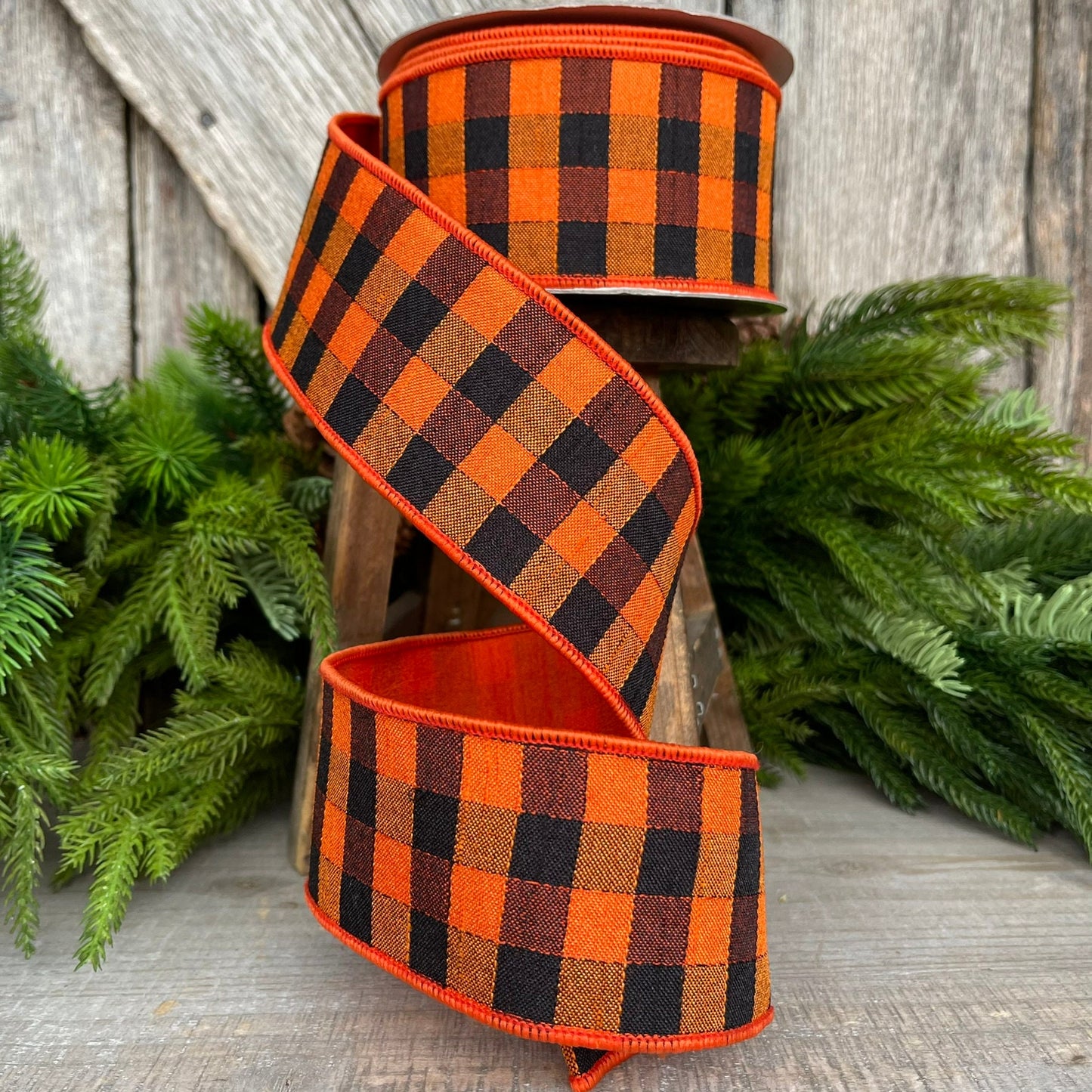 2.5" Orange Black Stitchery Ribbon, Farrisilk Ribbon