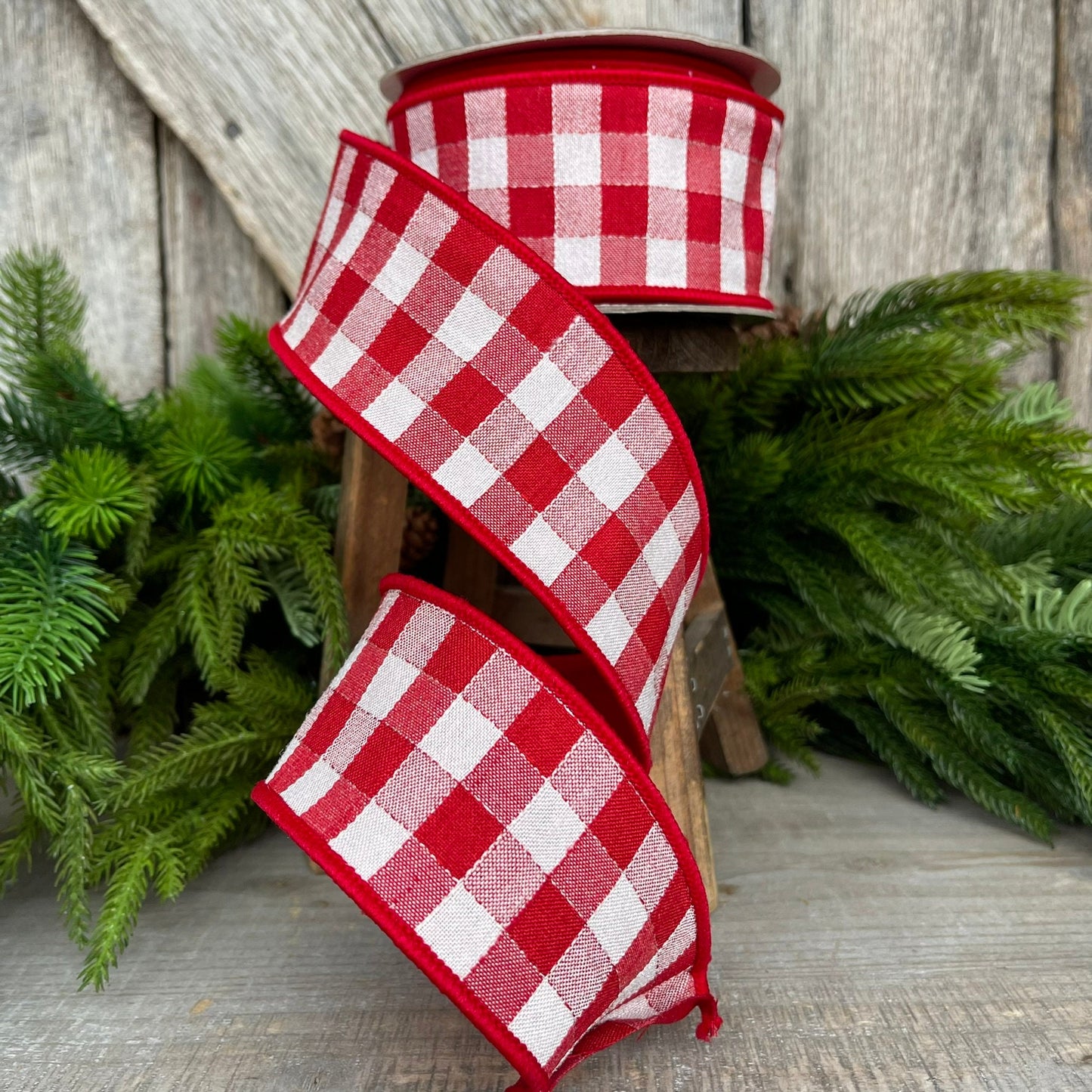 2.5" Red Checks Stitchery Ribbon, Farrisilk Ribbon