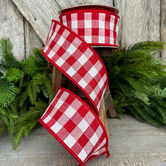 2.5" Red Checks Stitchery Ribbon, Farrisilk Ribbon, Red White Ribbon