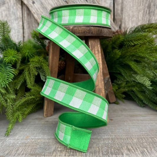 1" Green Plaid Stitchery Ribbon, Farrisilk Ribbon