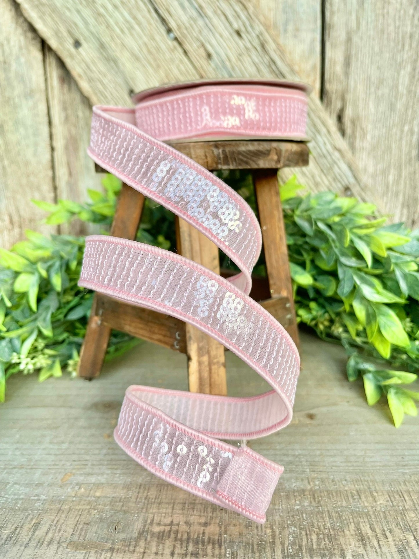 1" Pink Sequin Ribbon, Farrisilk Ribbon, Pastel Glitz RIbbon