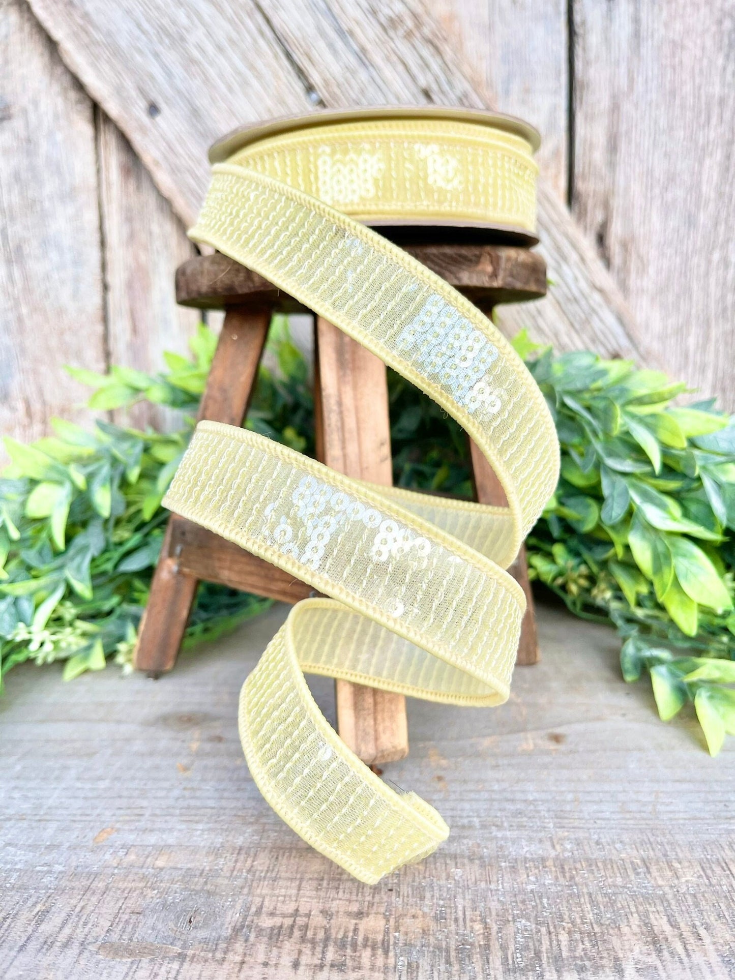 1" Yellow Sequin Ribbon, Farrisilk Ribbon, Pastel Glitz RIbbon