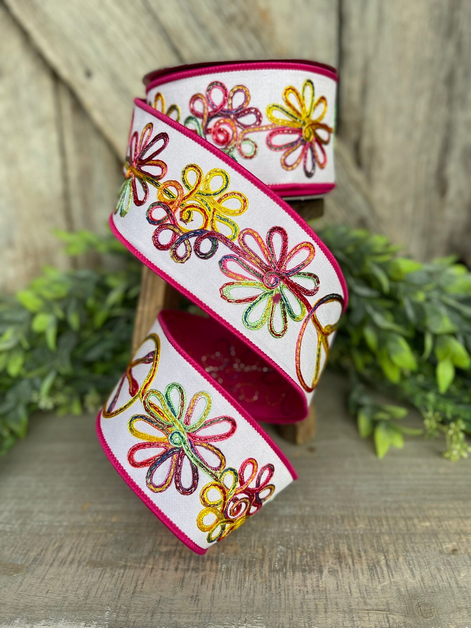 2.5" Whimsy Hippy Ribbon, Farrisilk Ribbon, Colorful Floral RIbbon