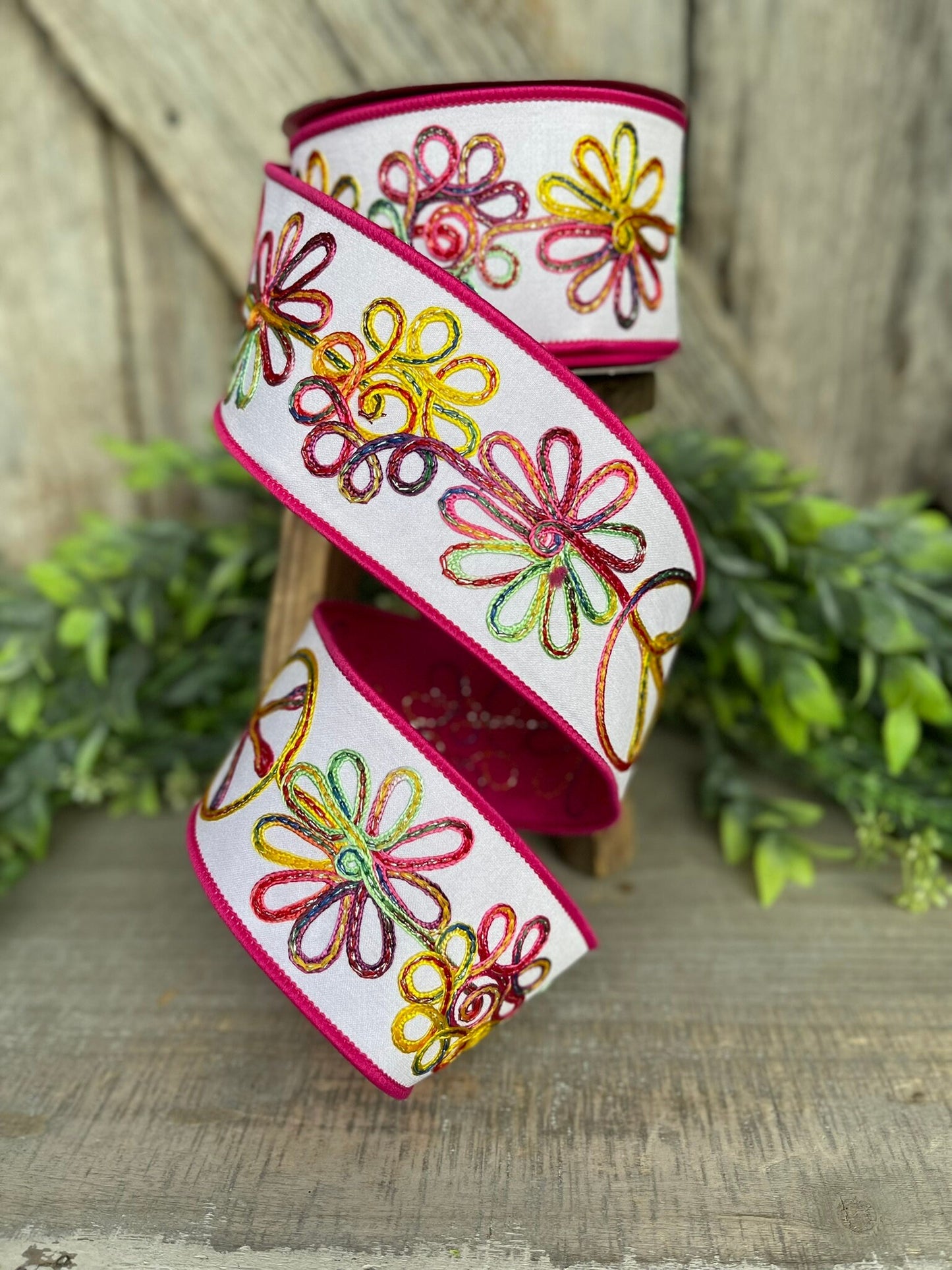 2.5" Whimsy Hippy Ribbon, Farrisilk Ribbon, Colorful Floral RIbbon