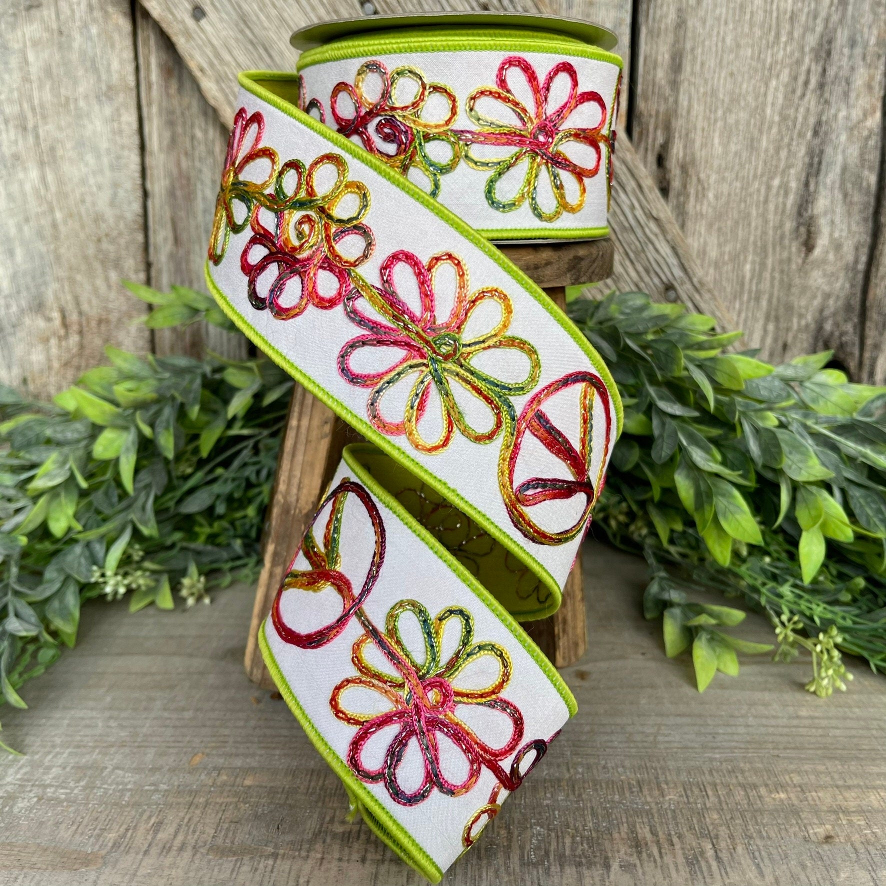 2.5" Whimsy Hippy Ribbon, Farrisilk Ribbon, Colorful Floral RIbbon