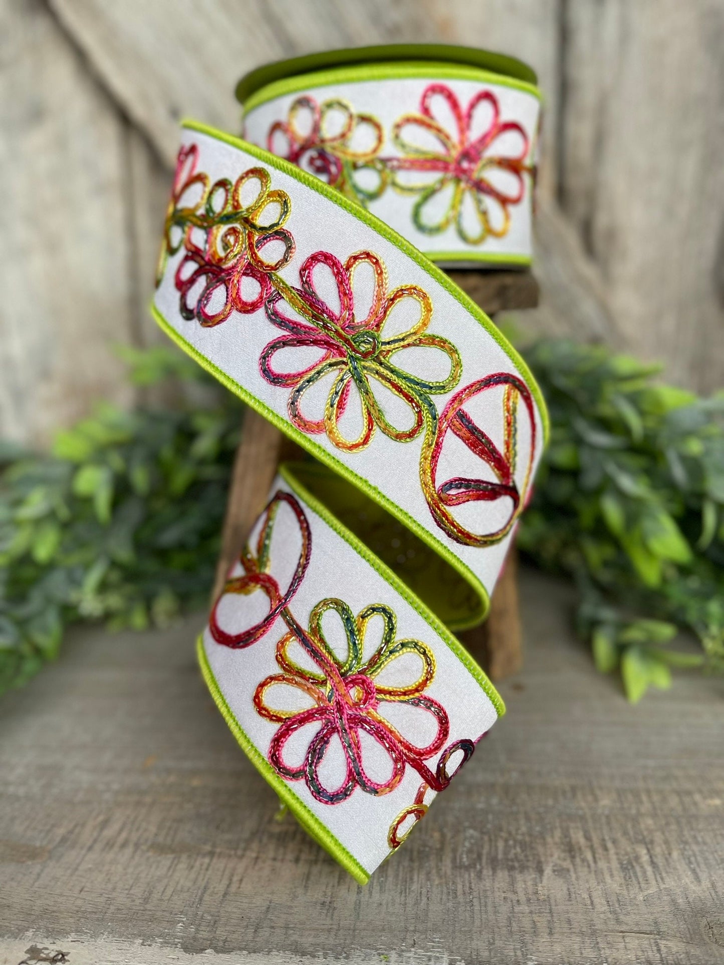 2.5" Whimsy Hippy Ribbon, Farrisilk Ribbon, Colorful Floral RIbbon