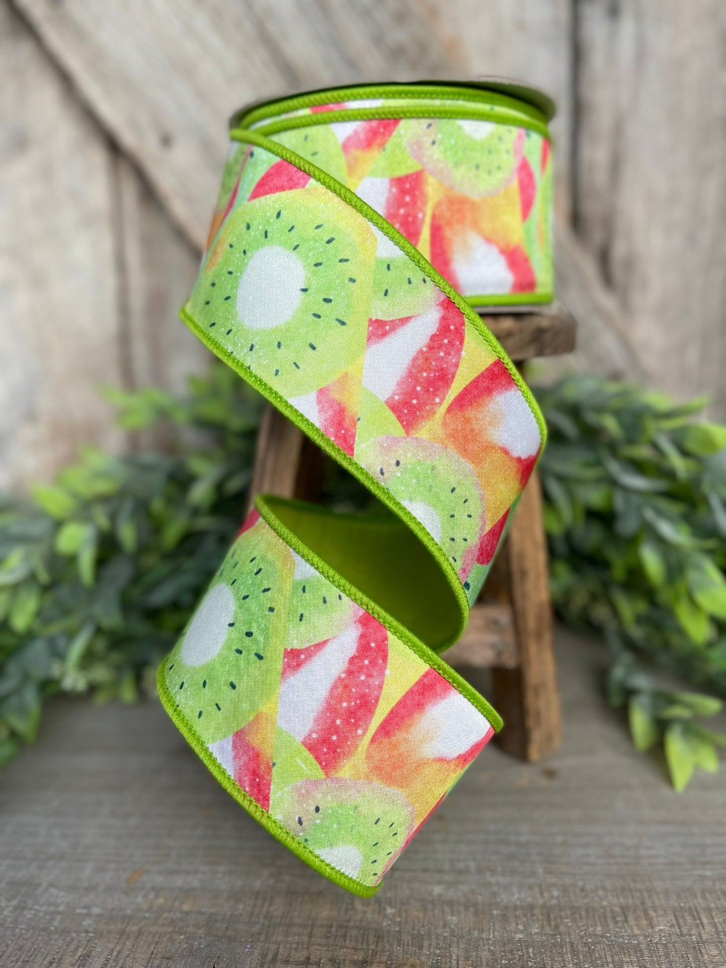 2.5" Strawberry Kiwi Ribbon, Farrisilk Ribbon, Spring Summer Ribbon