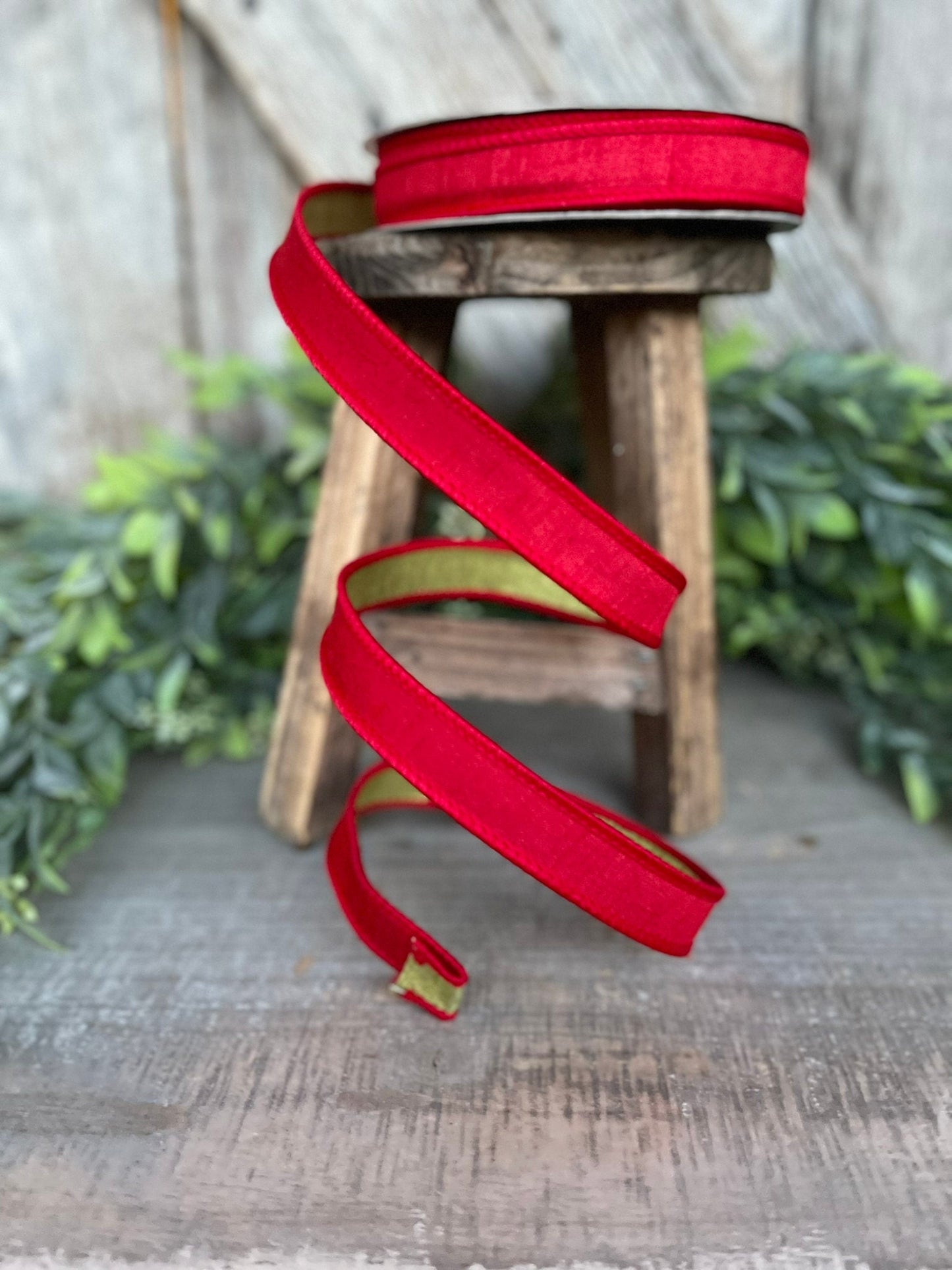 3/4" Red Green Ribbon, Farrisilk Ribbon, Double Sided Ribbon