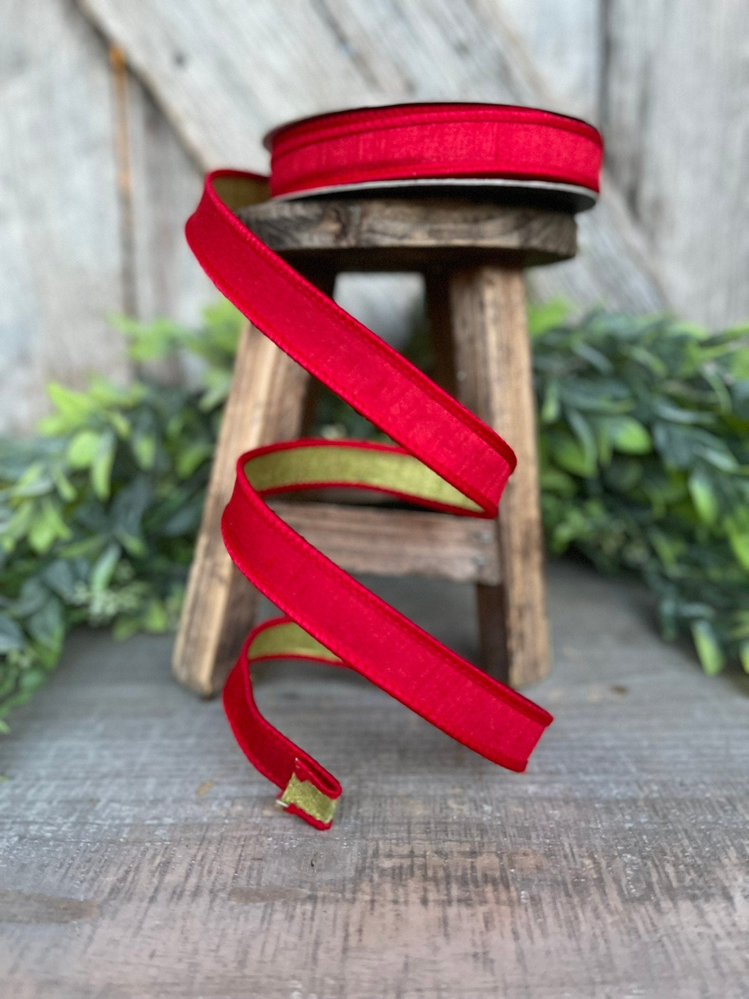 3/4" Red Green Ribbon, Farrisilk Ribbon, Double Sided Ribbon