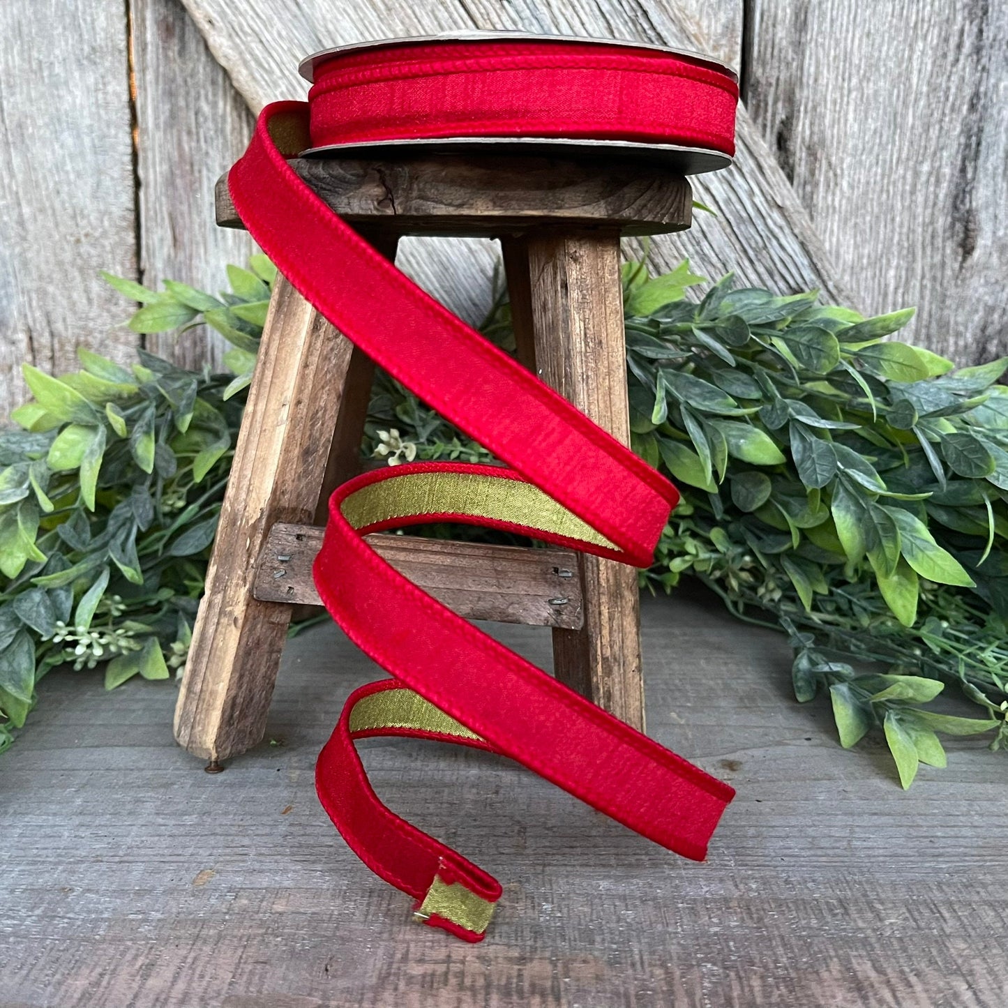 3/4" Red Green Ribbon, Farrisilk Ribbon, Double Sided Ribbon