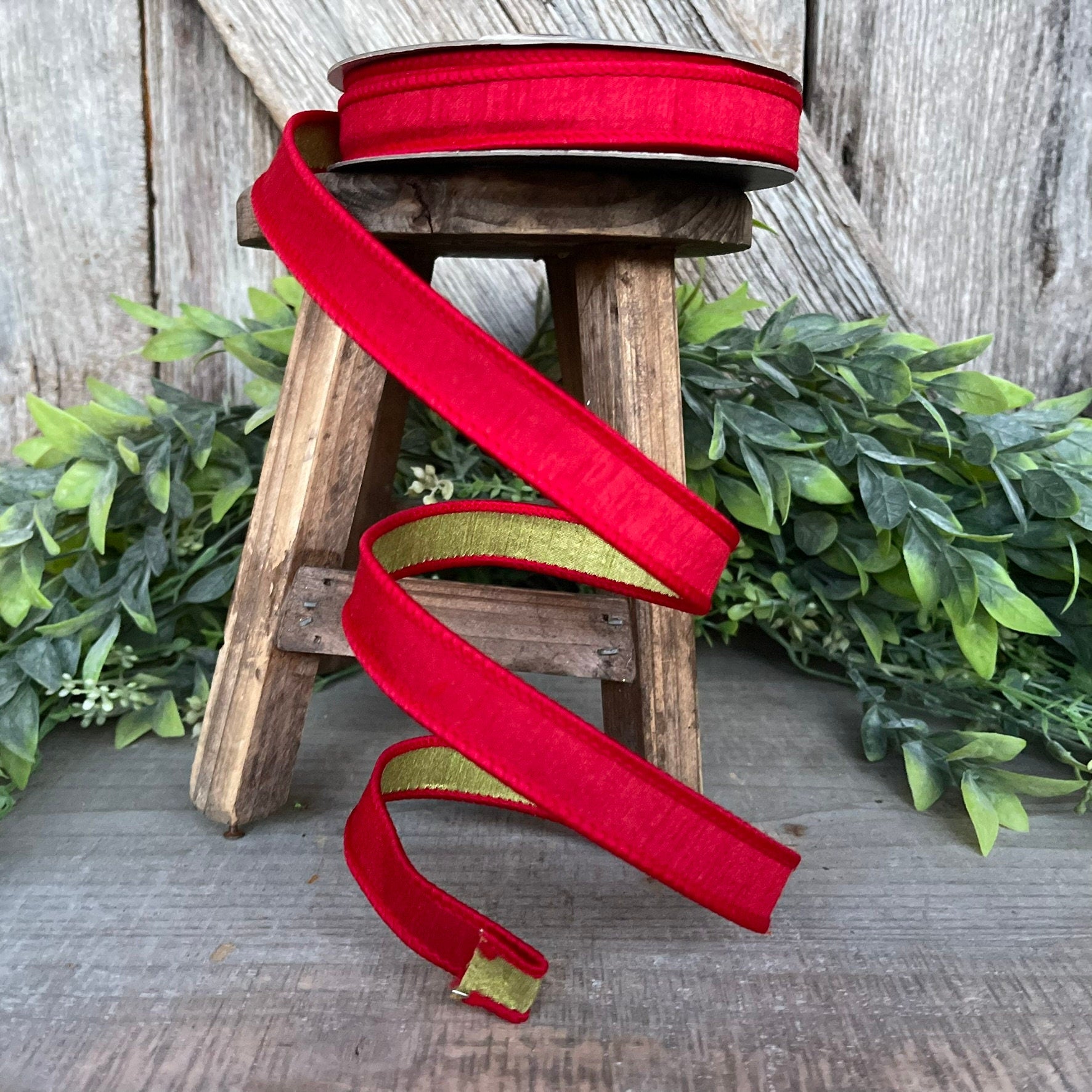 3/4" Red Green Ribbon, Farrisilk Ribbon, Double Sided Ribbon