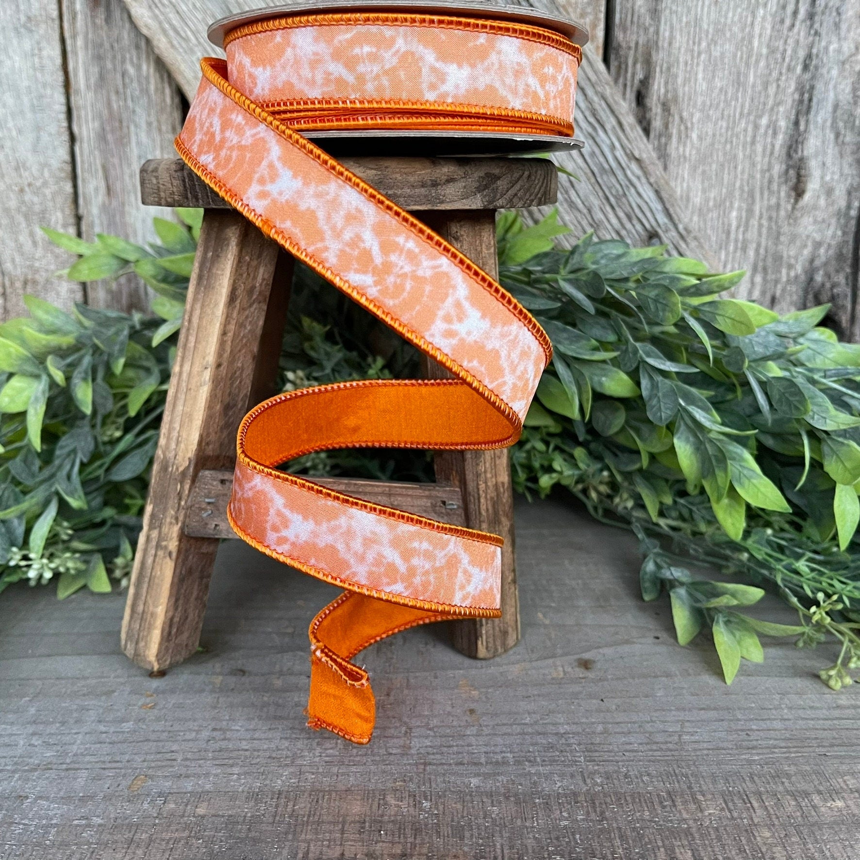 1" OrangeTie Dye Ribbon, Farrisilk Ribbon, Spring Ribbon